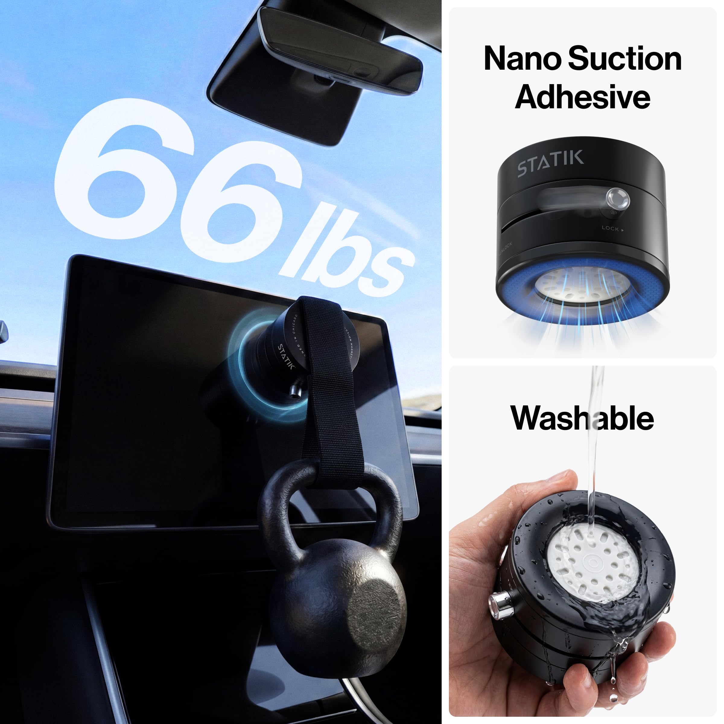 Statik HyperMount (Gen 2) - Soporte magnético para teléfono, soporte de coche para teléfono funciona en superficies lisas y ligeramente texturizadas, compatible con iPhone, Samsung y Android, paquete