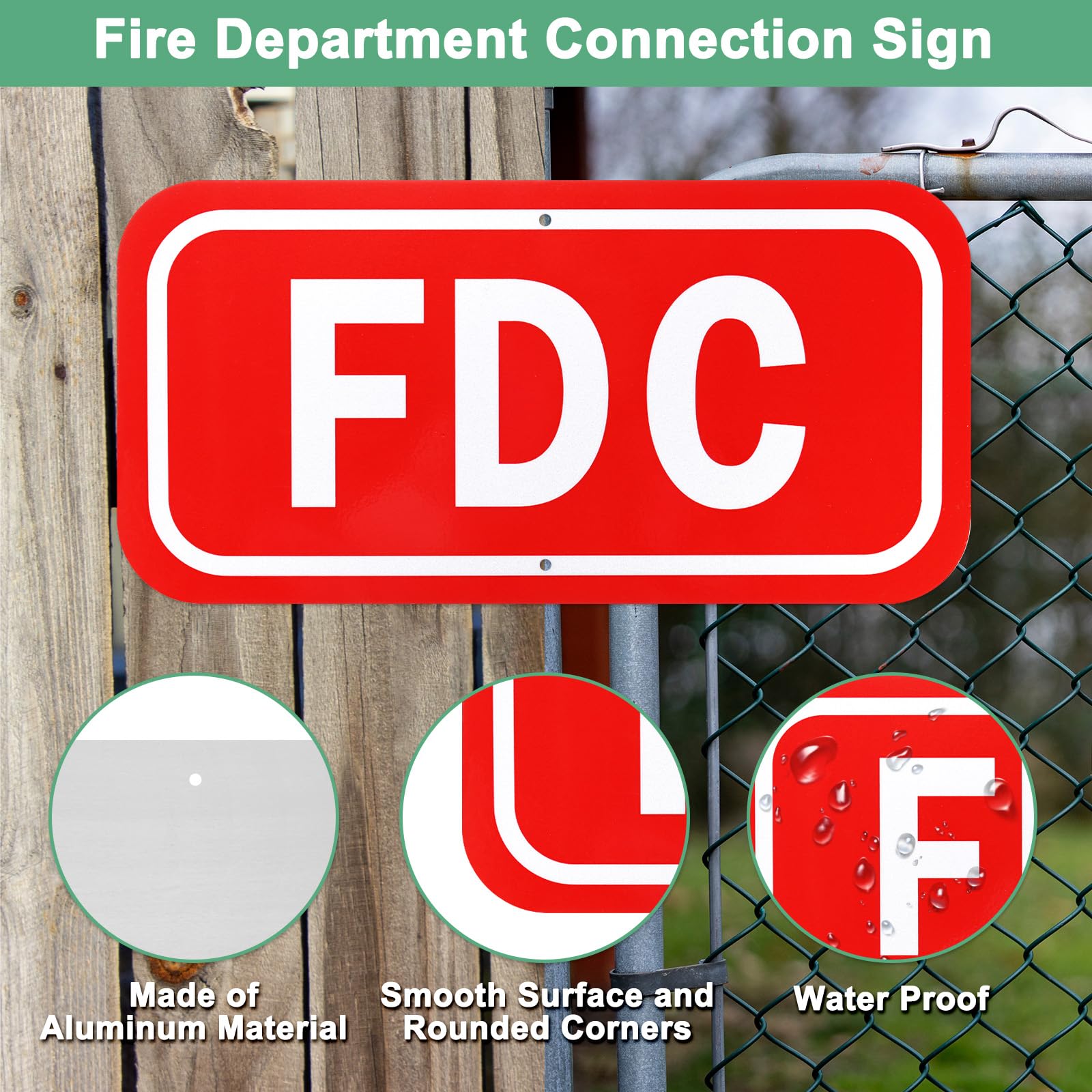 M METERXITY 2-Pack FDC Sign, 11.8" x 5.9" (L x W) "FDC" Fire Department Connection Metal Sign - Image 2
