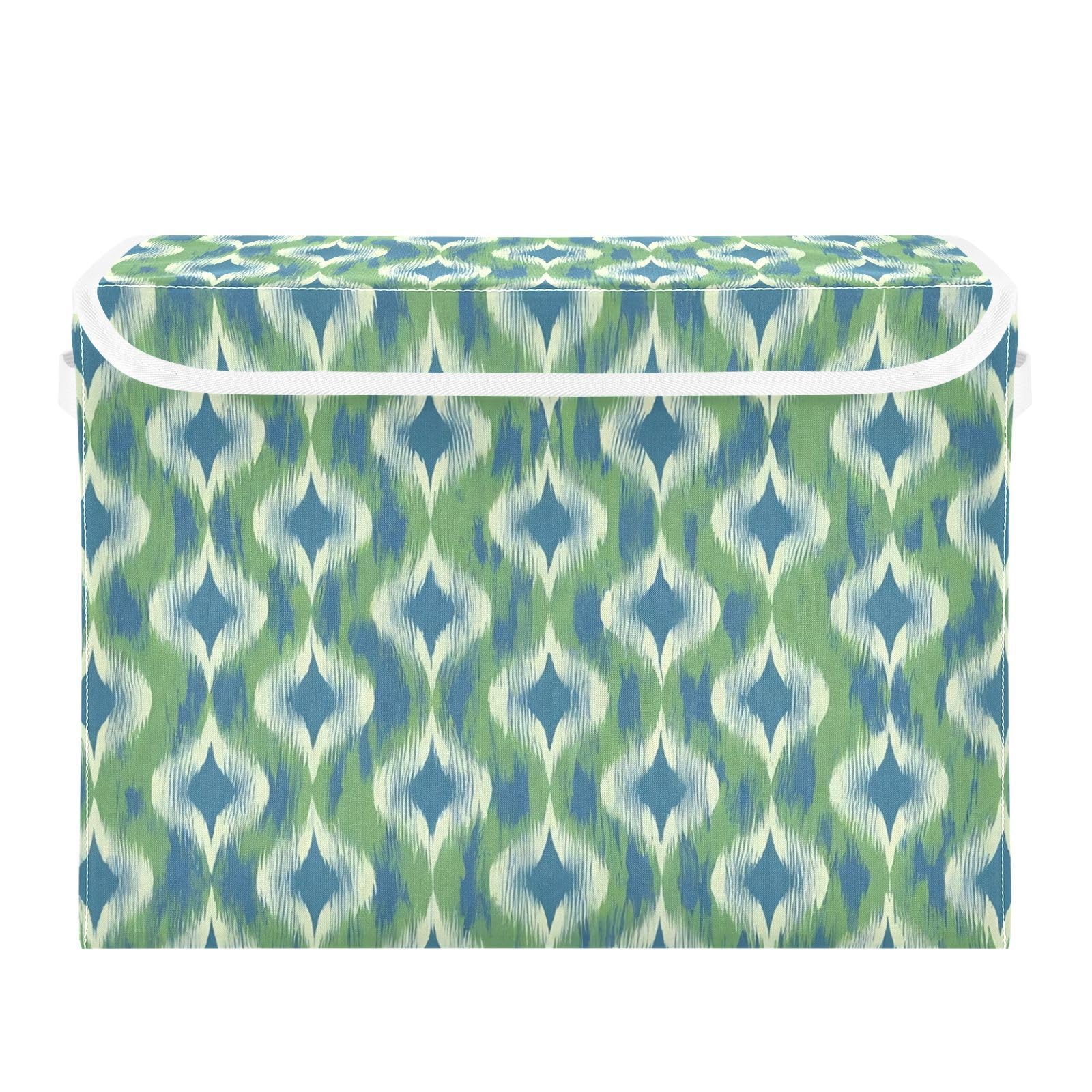 Ewusp Ethnic Prints Fabric Storage Bin with Lid, Decorative Foldable Storage Basket with Handles, Stackable Closet Shelf Organiser Box for Clothes, Books, Bedroom, Living Room