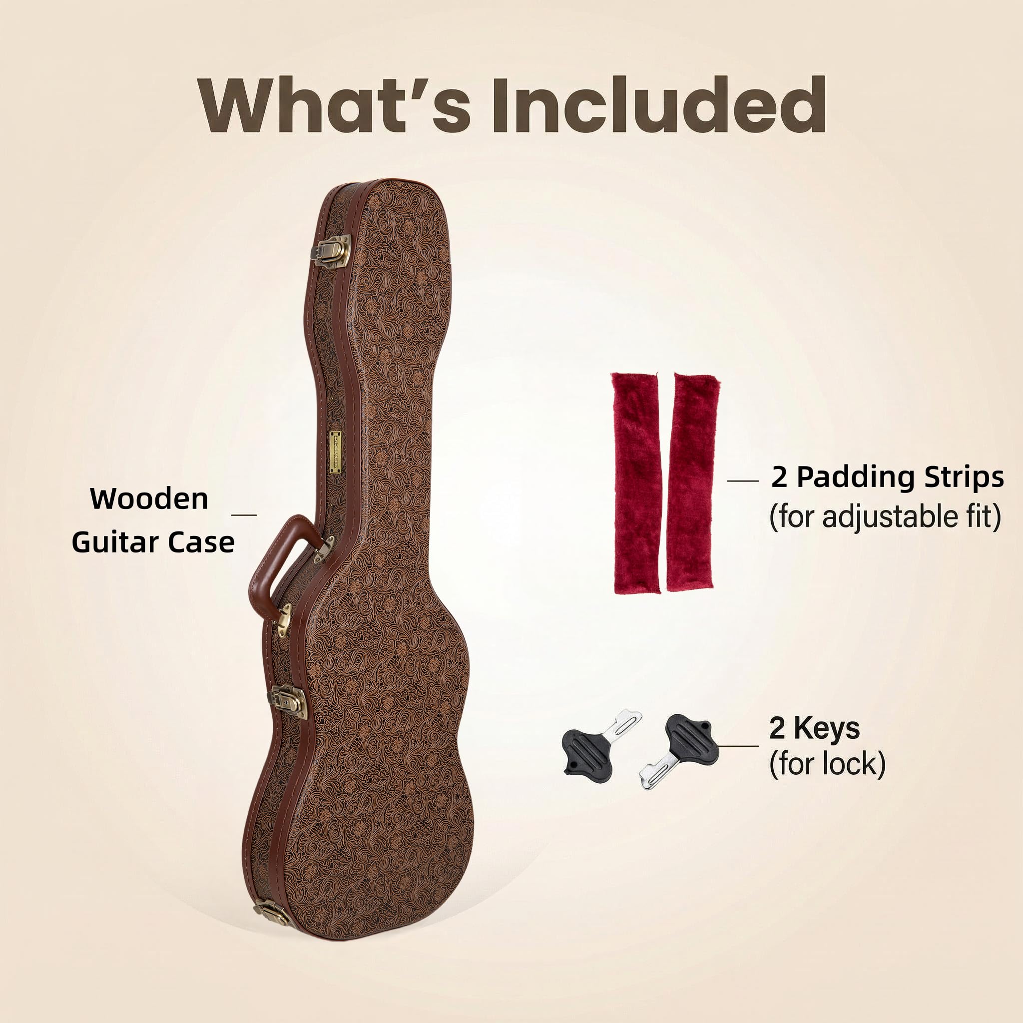 Crossrock Étui Guitare électrique profilé en Bois pour Fender Stratocaster & Telecaster | Finition Marron Blossom, intérieur Velours Bordeaux, Serrure – Série Designer (CRW530STBQ)