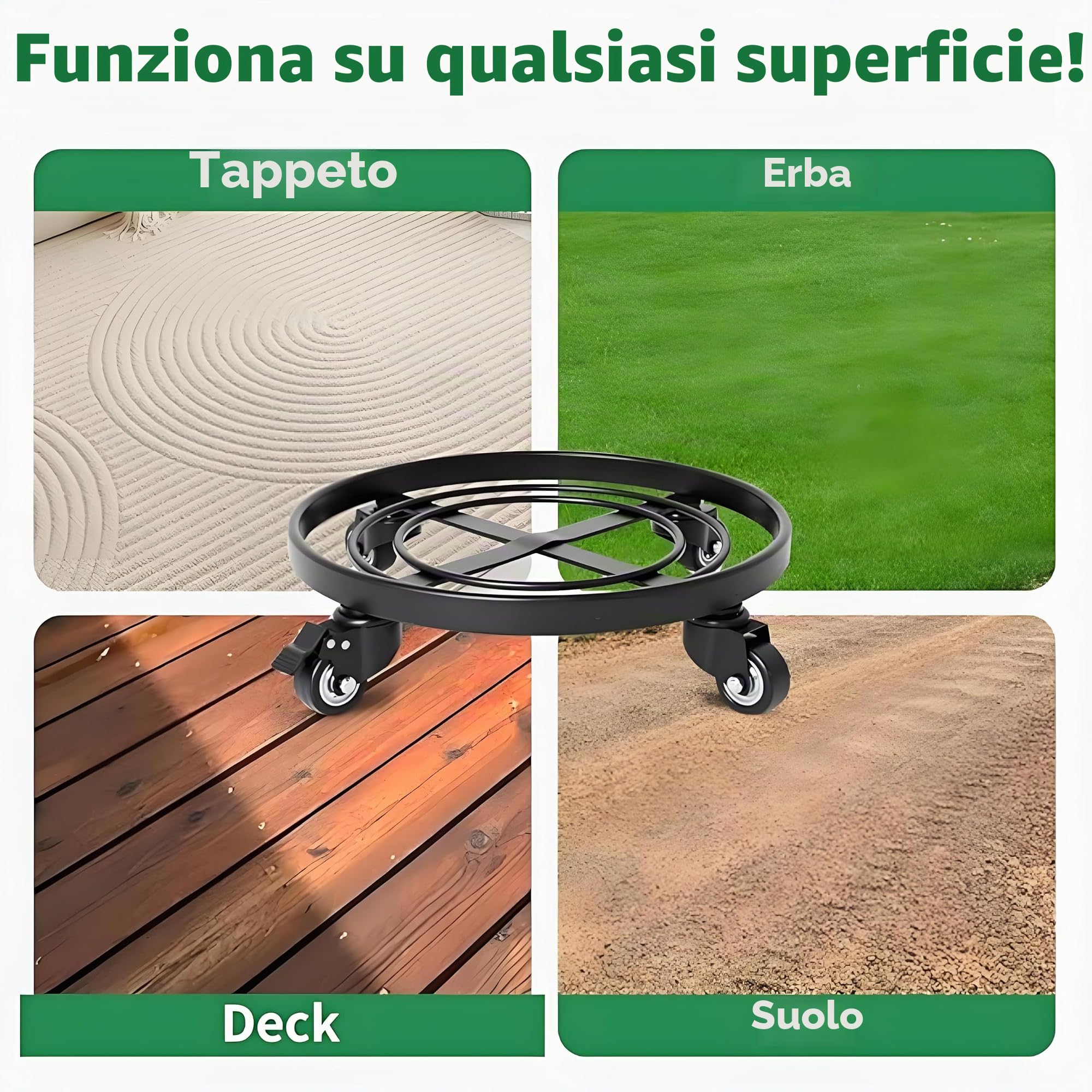 Amagabeli 2PCS Portavaso con Rotelle Portavaso 33cm con Ruote per Interni Esterni Casa e Giardino in Acciaio al Carbonio Plant Dolly Mover Trolley Pianta Caddy con Ruote Giardino Casa in Nero