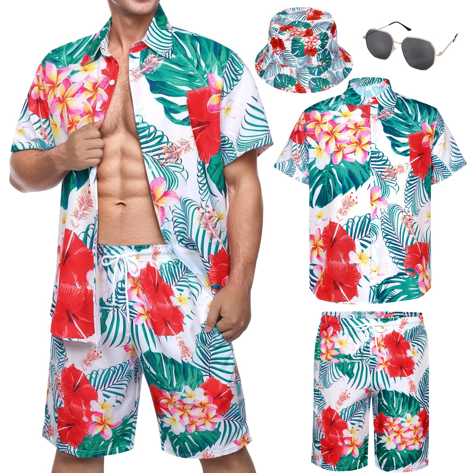 Chemise Hawaïenne Homme, Chemisette Homme Manche Courte T-Shirt Et Short Chapeau Lunettes De Soleil Eté Fete Plage Tropicales (FR/ES, Alpha/Lettres Chemise Hawaïenne Homme, Chemisette Homme Manche Courte T-Shirt Et Short Chapeau Lunettes De Soleil Eté Fete Plage Tropicales (FR/ES, Alpha/Lettres