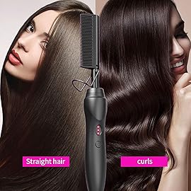 Hot Comb Hair Straightener Pressing Combs - Ceramic Electric Straightening Comb, Curling Iron for Natural Black Beard Wigs Holiday Gift - Black 5 In1