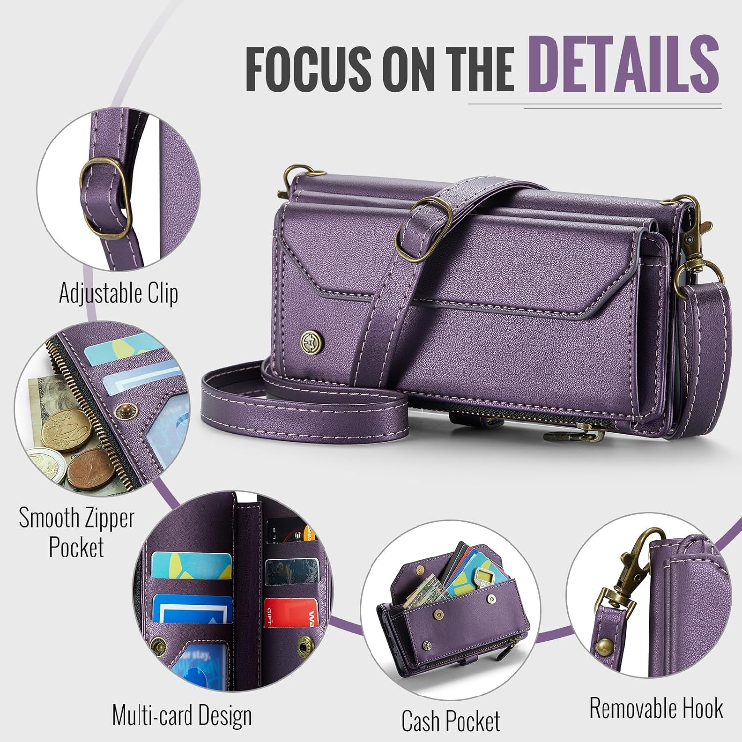 for Google Pixel 9/9 Pro Case, Multi-Function Wallet Case with Stand RFID Blocking Featuring Magnetic Closure Zipper Includes Shoulder Strap Wrist Strap (Purple, Google Pixel 9/9 Pro)