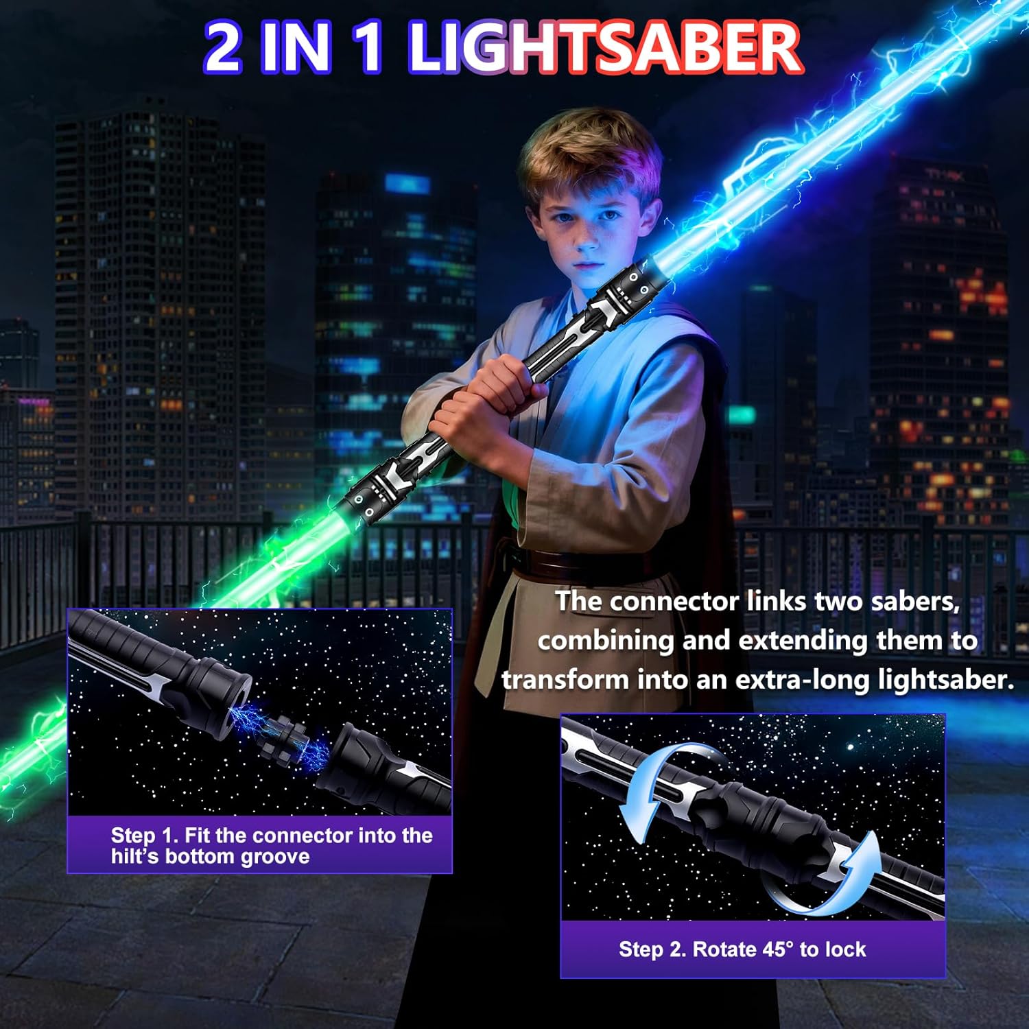 Light Up Sword, 2-in-1 Retractable Dual Saber with 8 Colors & FX Sound, Telescoping Blades for Immersive Play, Cosplay Costume Accessory, Halloween Christmas Birthday Gift for Kids, Boys & Girls - Image 3