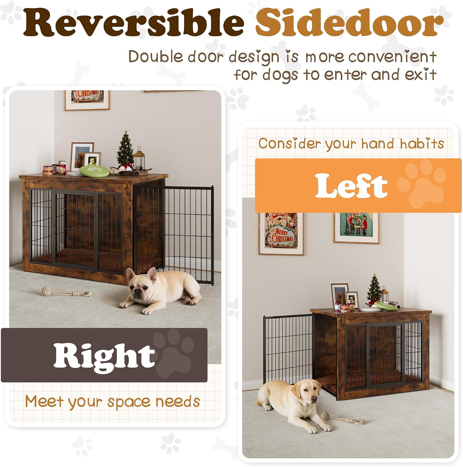 Dog Crate Furniture with Thick Cushion, Side End Table Wooden Dog Cage with Double Doors, Chew-Resistant Dog Kennel Dog House Indoor for Small to Large Dog