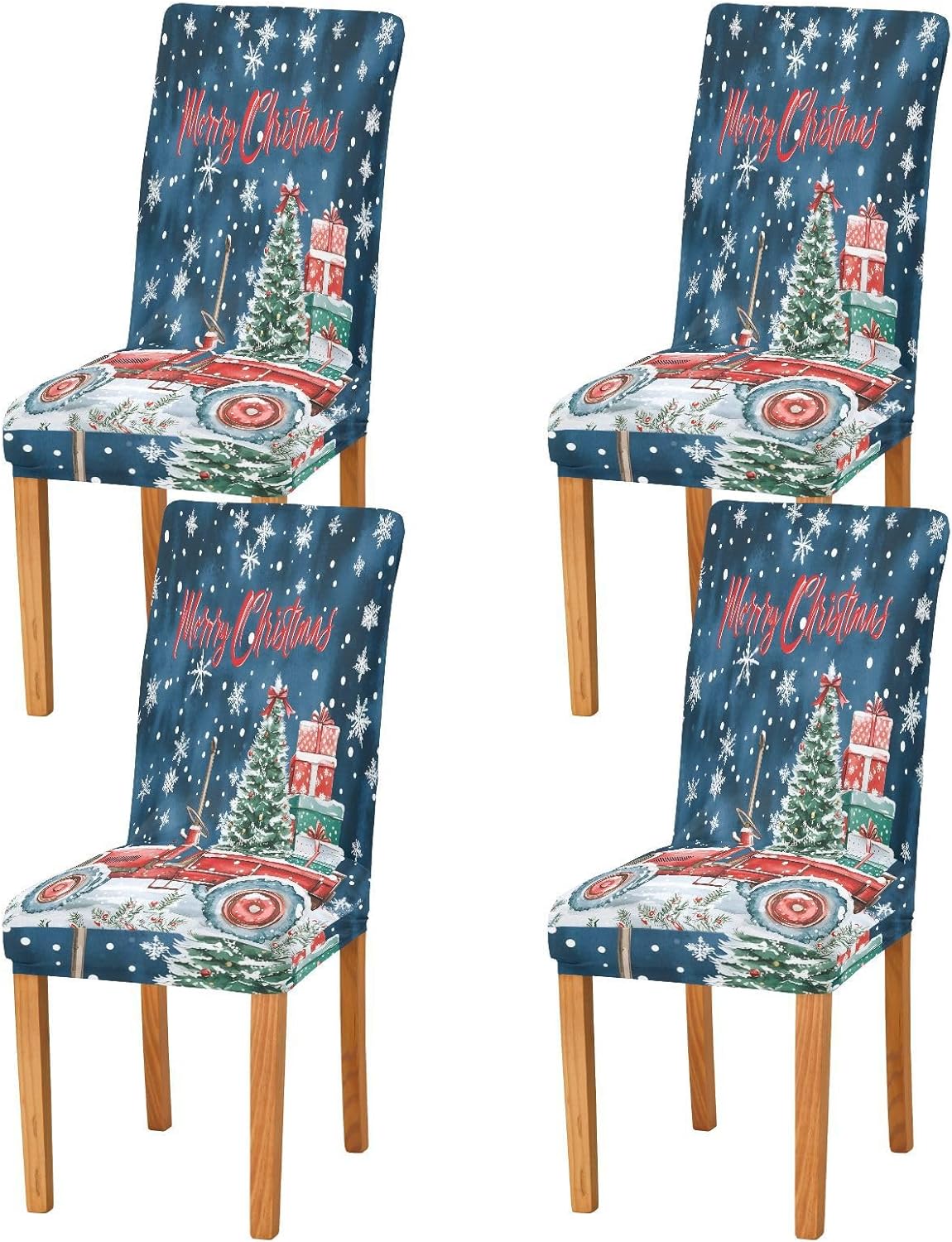 ALAZA Chair Covers for Dining Room, Watercolor Car Christmas Tree Stretch Chair Cover Sets Chair Protector Removable Washable for Ktichen Restaurant Hotel