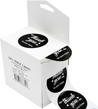 2.0 inch Round Black | Thank You for Your Order | Stickers - 500 Labels Per Roll Easy Peel Dispenser Box.