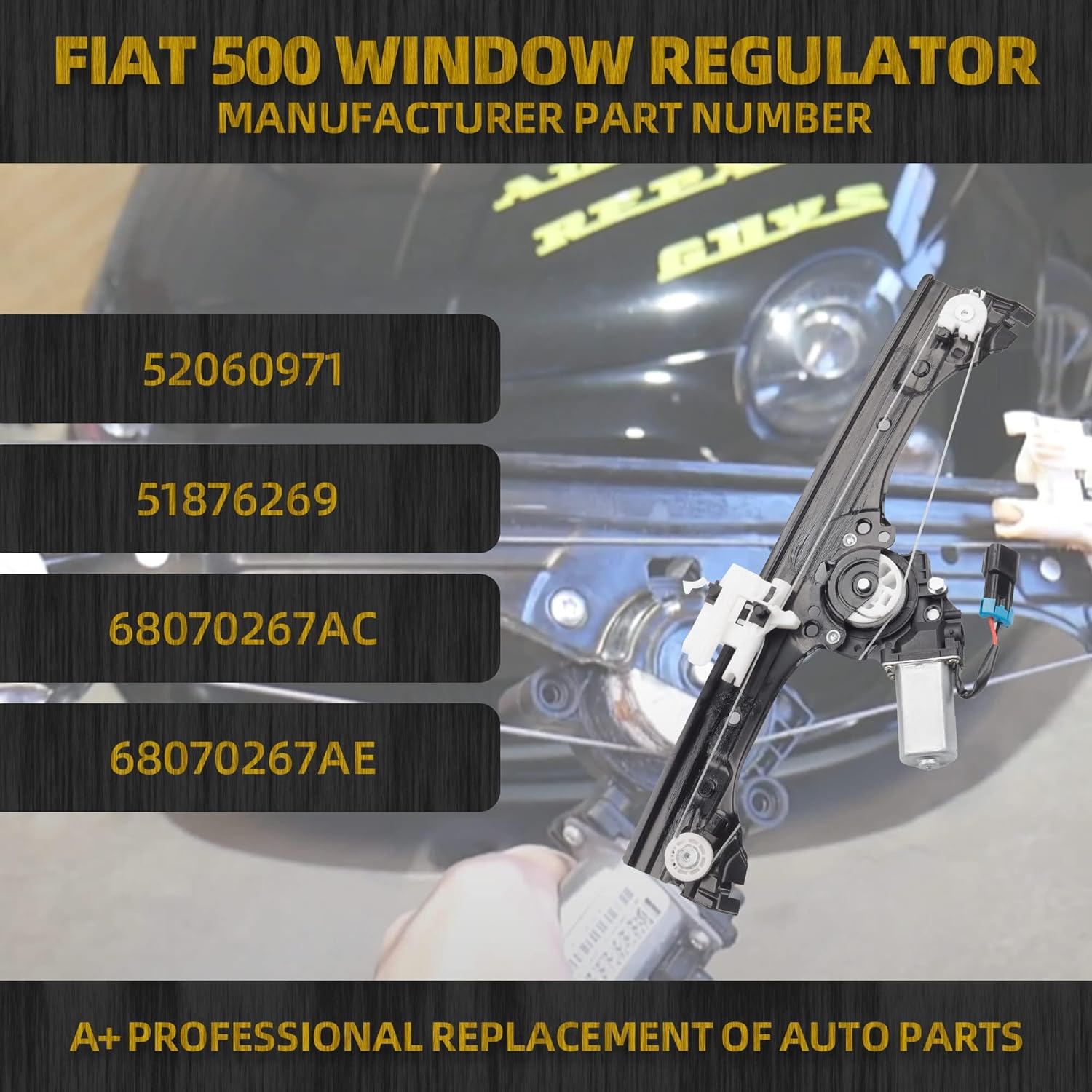 Dasbecan Front Left Driver Side Window Regulator Assembly w/Motor Compatible with Fiat 500 2012-2019 1.4L Replaces 751-648 68070267AD 68070267AE 68070267AC