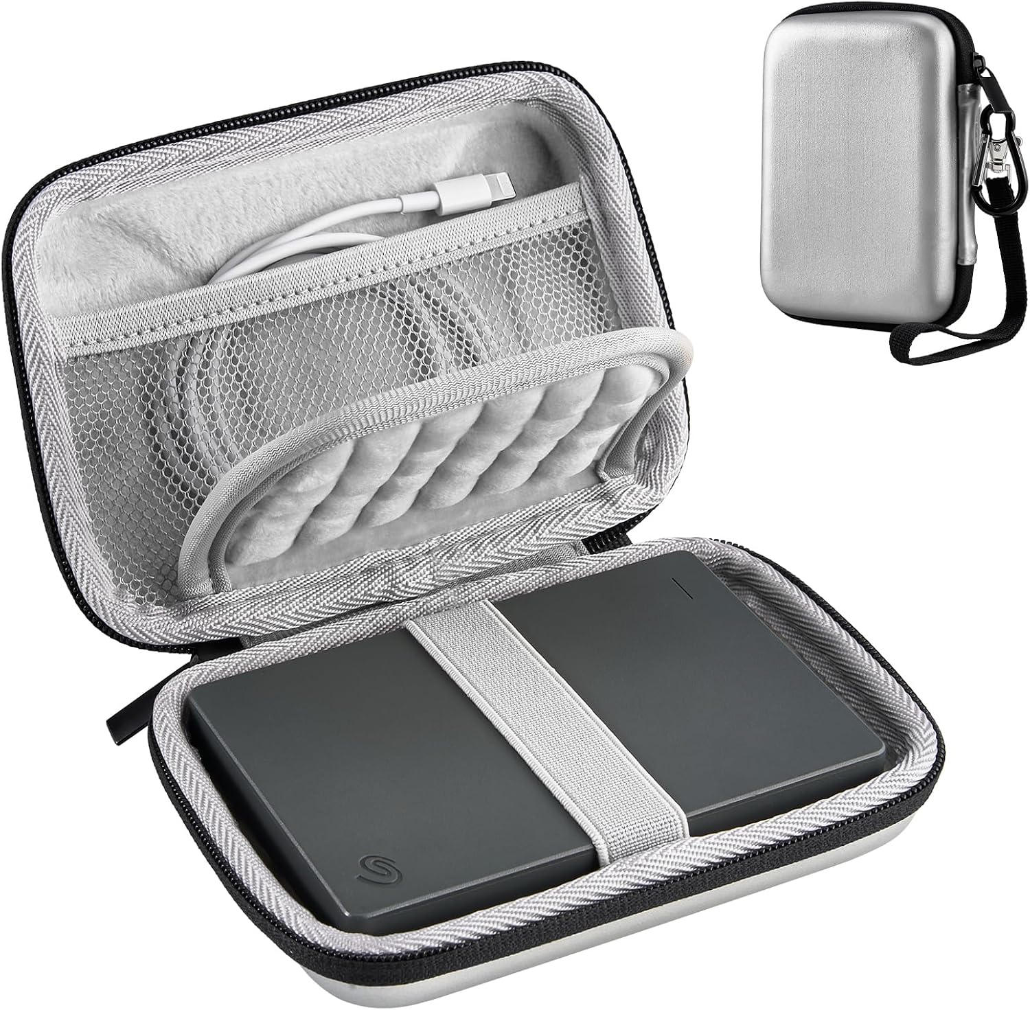 ProCase External Hard Drive Case for Seagate Portable, WD Elements, WD My Passport, Toshiba Canvio Basics, Samsung T9, 1TB 2TB 3TB 4TB 5TB 2.5” USB 3.0 HDD/SSD Storage Travel Carrying Case -Silver