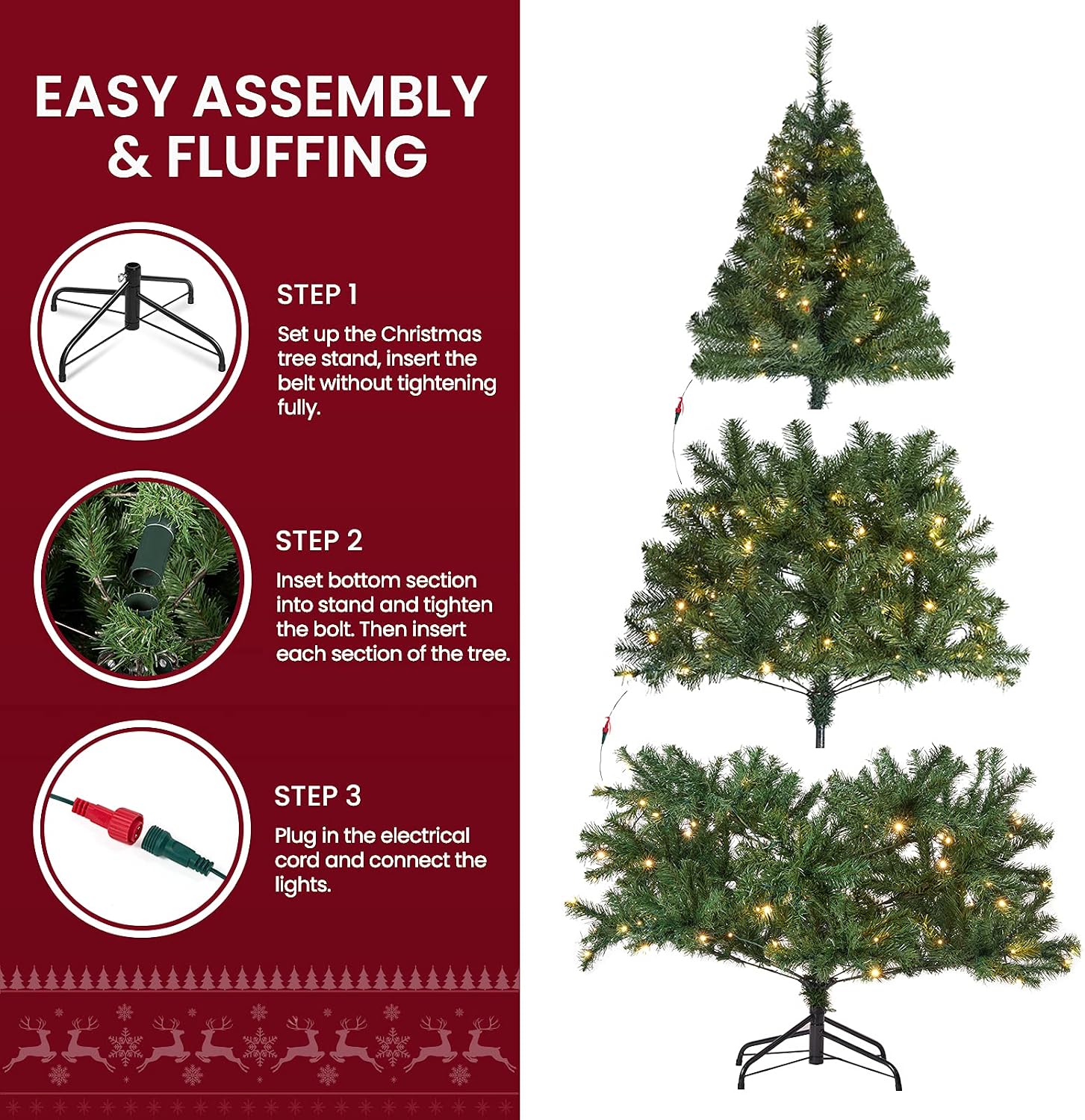 WBHome 6FT Pre-lit Premium Spruce Hinged Artificial Christmas Tree with 250 LED Lights, 800 Prelit Sprout Branch Tips