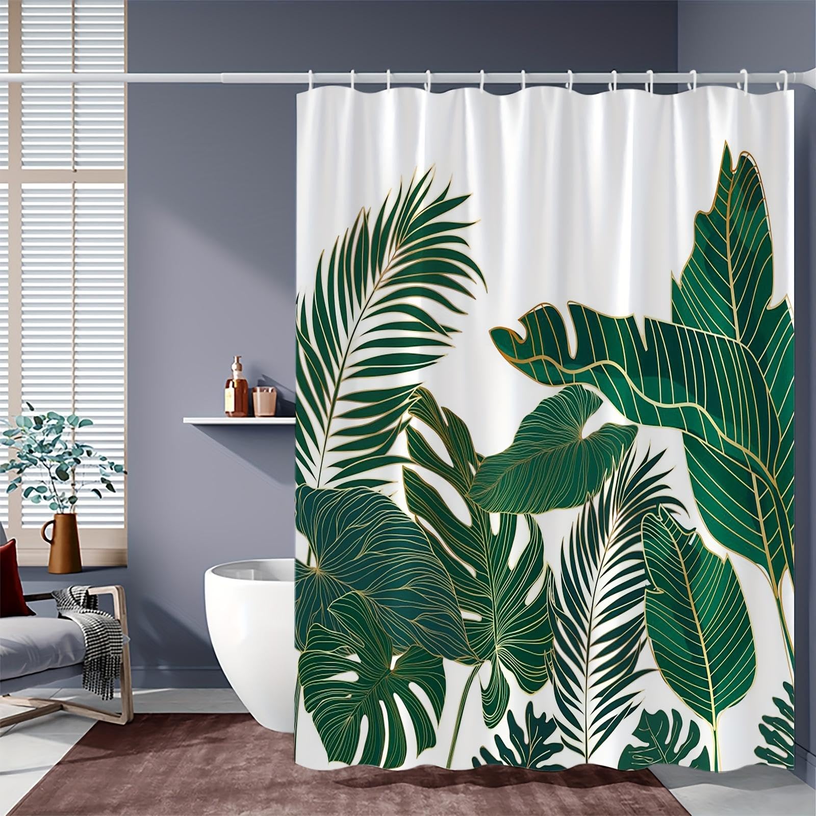 Hnbfkd Shower Curtain Tropical Plant Jungle Palm Leaves Floral Botanical Boho Bathroom Hotel Decor Hanging Curtain With Hooks 70X140cm/28X55in(Wxh)
