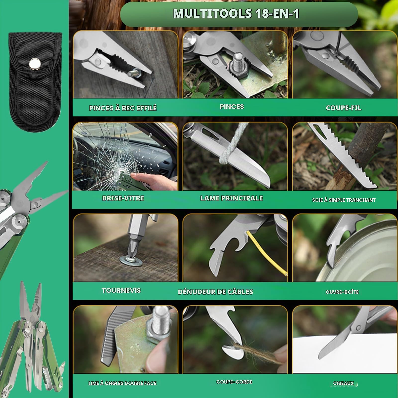 Multitool 18-en-1 avec lame – Outil multifonction EDC en acier inoxydable