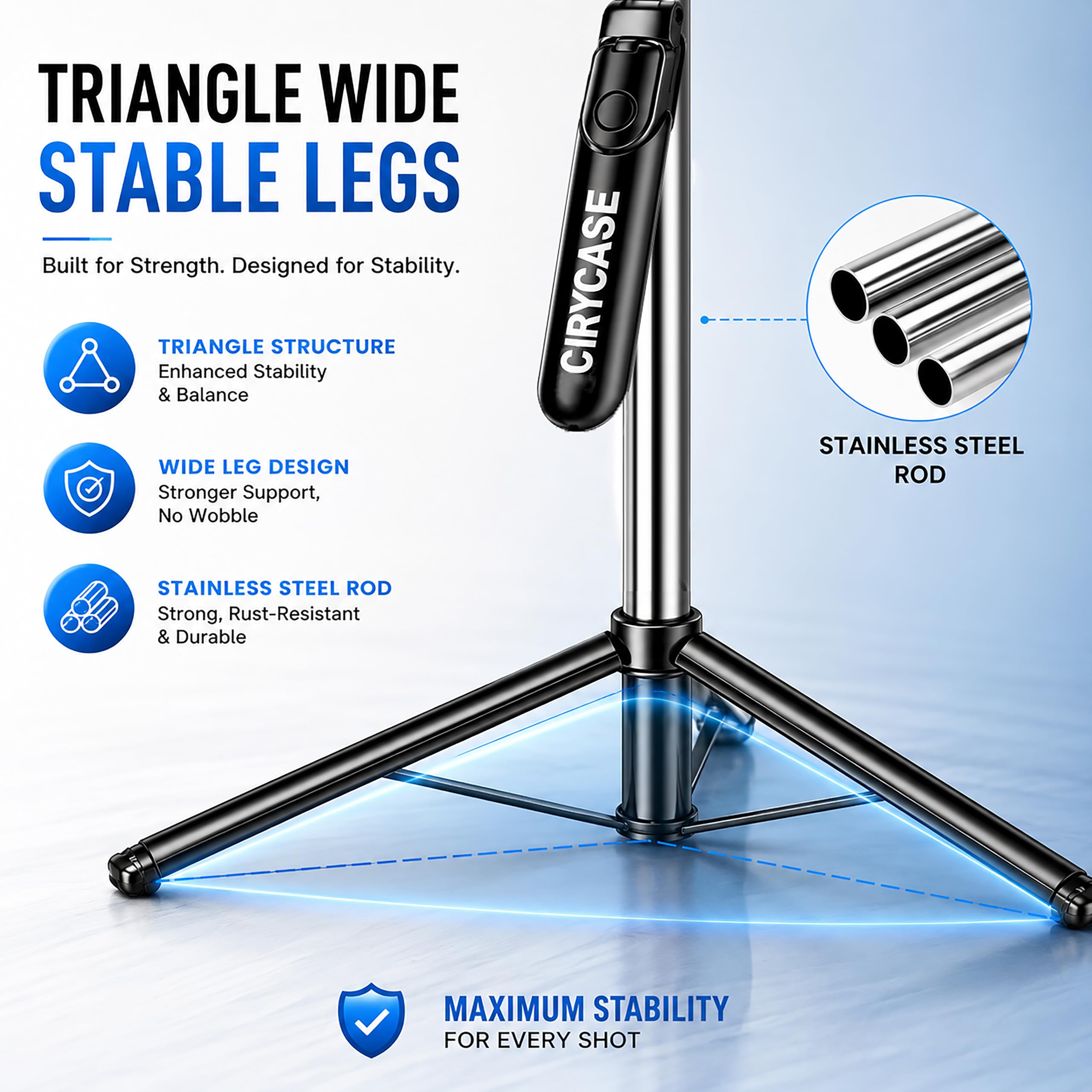 CIRYCASE® Phone Tripod, Flexible Tabletop & Travel Tripods with Wireless Remote, 360° Rotating Portable (Selfie Tripod Handle Grip with Light) — Amazon image 3