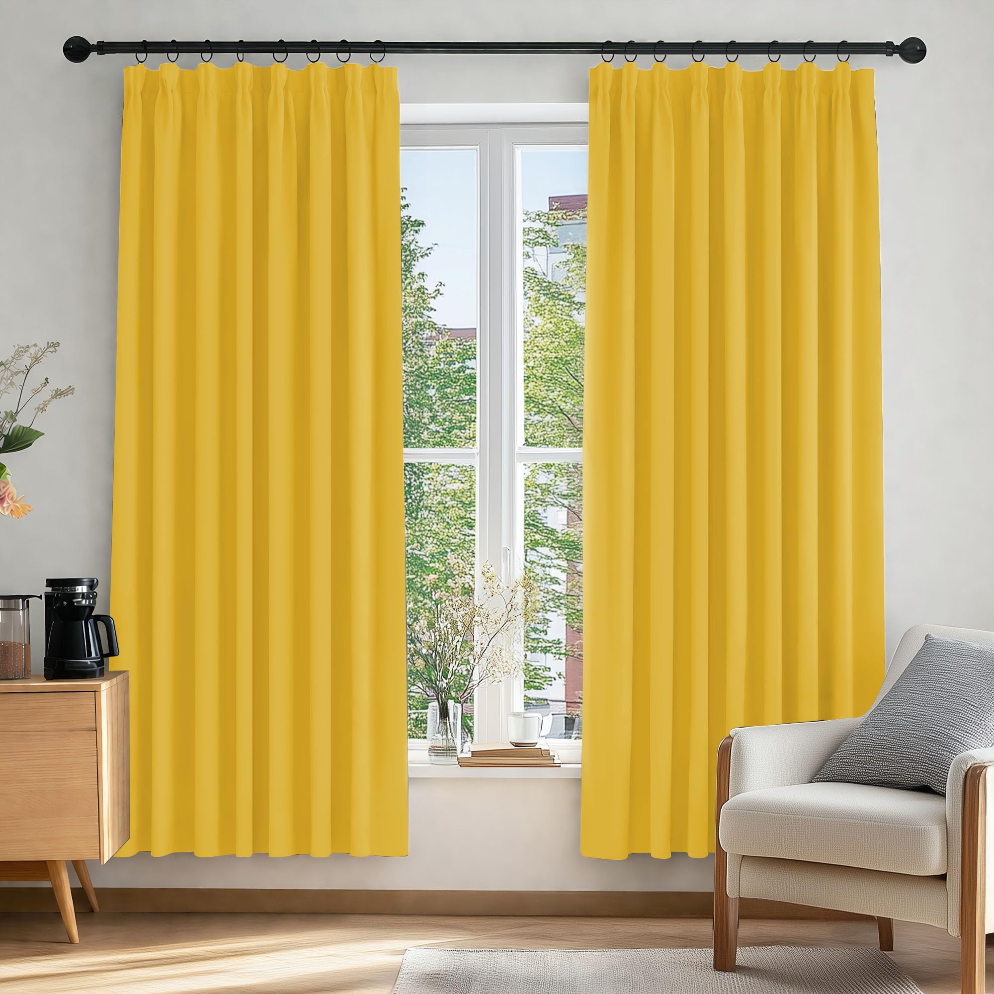 Deconovo Mellow Yellow Curtains Yellow Thermal Insulated Pencil Pleated Blackout Curtains For Bedroom 66 X 72 Inch 1 Pair