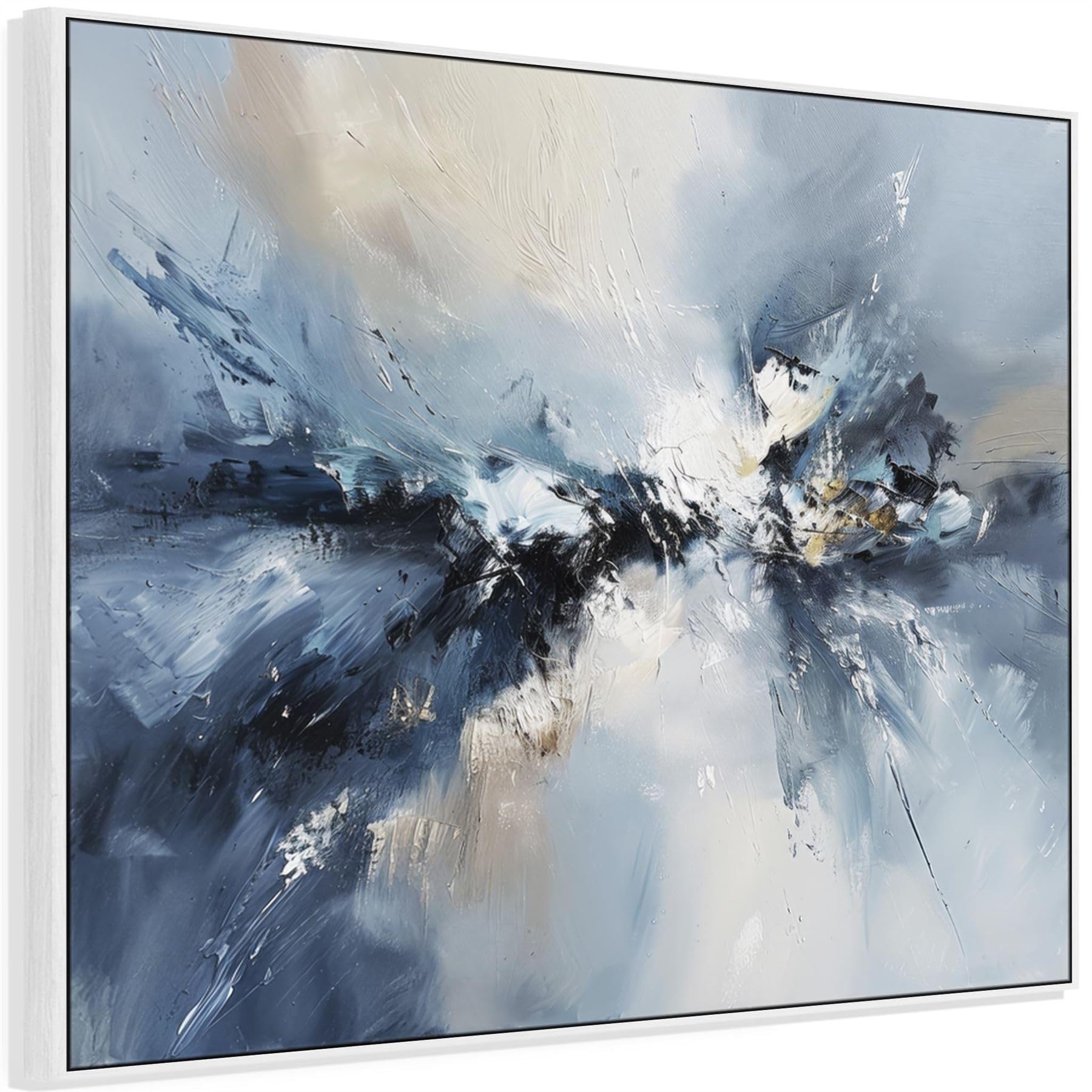 Wallfillers Blue White Abstract Framed Artwork Xl - Skybound Echo (123Cm X 97Cm)