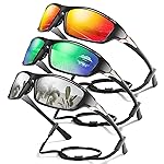 Foliful Polarized Sports Sunglasses for Men, Mens Sunglasses Wrap Around UV400 Protection for Cycling Fishing Driving, Red/Green/White