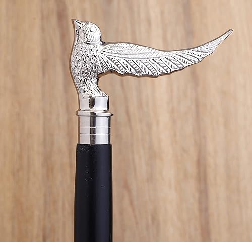 Bhartiya Handicrafts Bastón de madera de alta calidad, hermoso mango de latón macizo chapado en plata, bastón de caminar y muletas pulido para