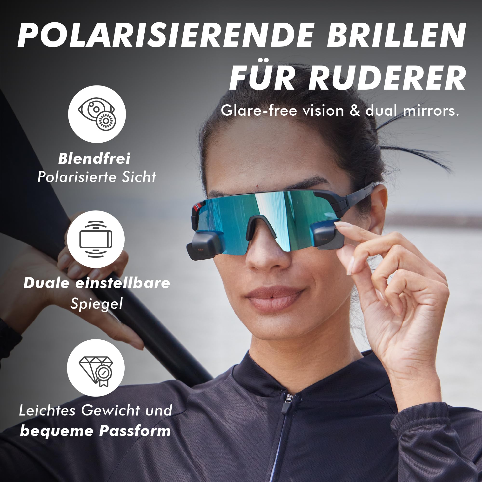 TriEye View Sport Sonnenbrille Herren Damen – Fahrradbrille polarisiert mit Dual-Lens Rückspiegel, UV400 Schutz, Leichtgewicht TR90 Rahmen, kratzfeste Gläser fürs Rudern & Radfahren
