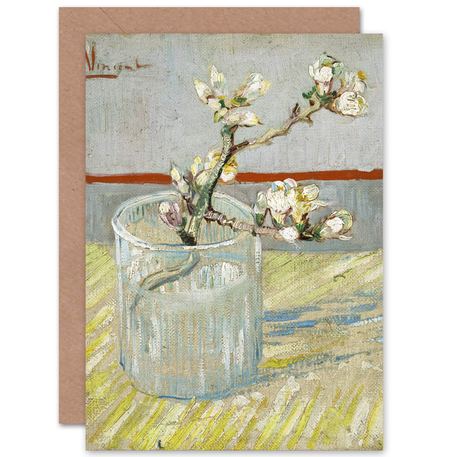 Artery8 Vincent Van Gogh Sprig Flowering Almond In Glass Fine Art Greeting Card Plus Envelope Blank Inside