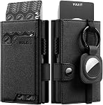 VULKIT Airtag Portefeuille avec porte-clés Hommes Pop up Carte de crédit Portefeuille avec Air Porte-étiquette Trifold ID Fenêtre RFID Blocage (noir)