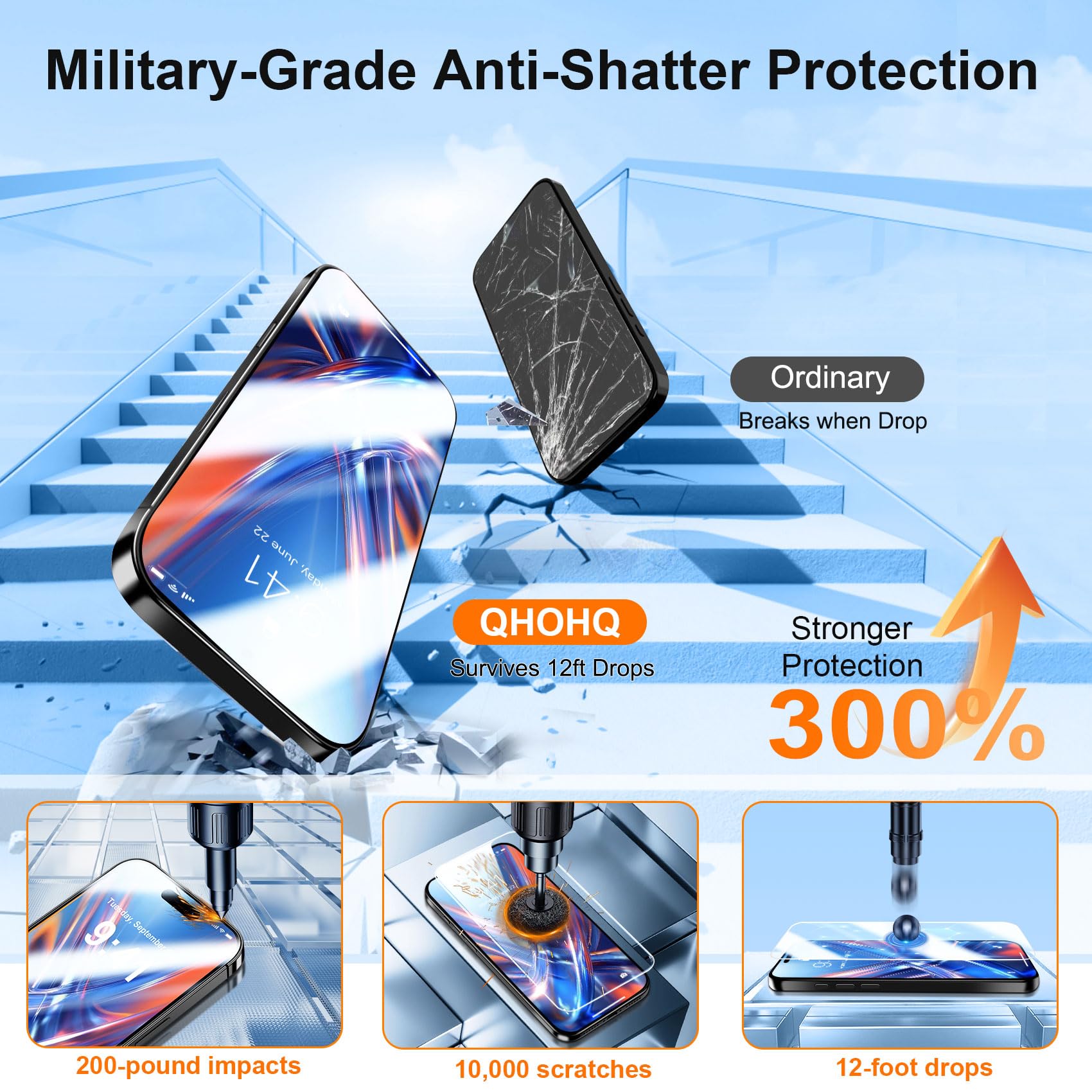 QHOHQ 3 Pezzi Vetro Temperato per iPhone Air + 3 Pezzi Pellicola Fotocamera, 9H+ Pellicola Protettiva per iPhone 17 Air, [12 Piedi Antiurto di Grado Militare], Auto-Install 1s, Cover Compatibile