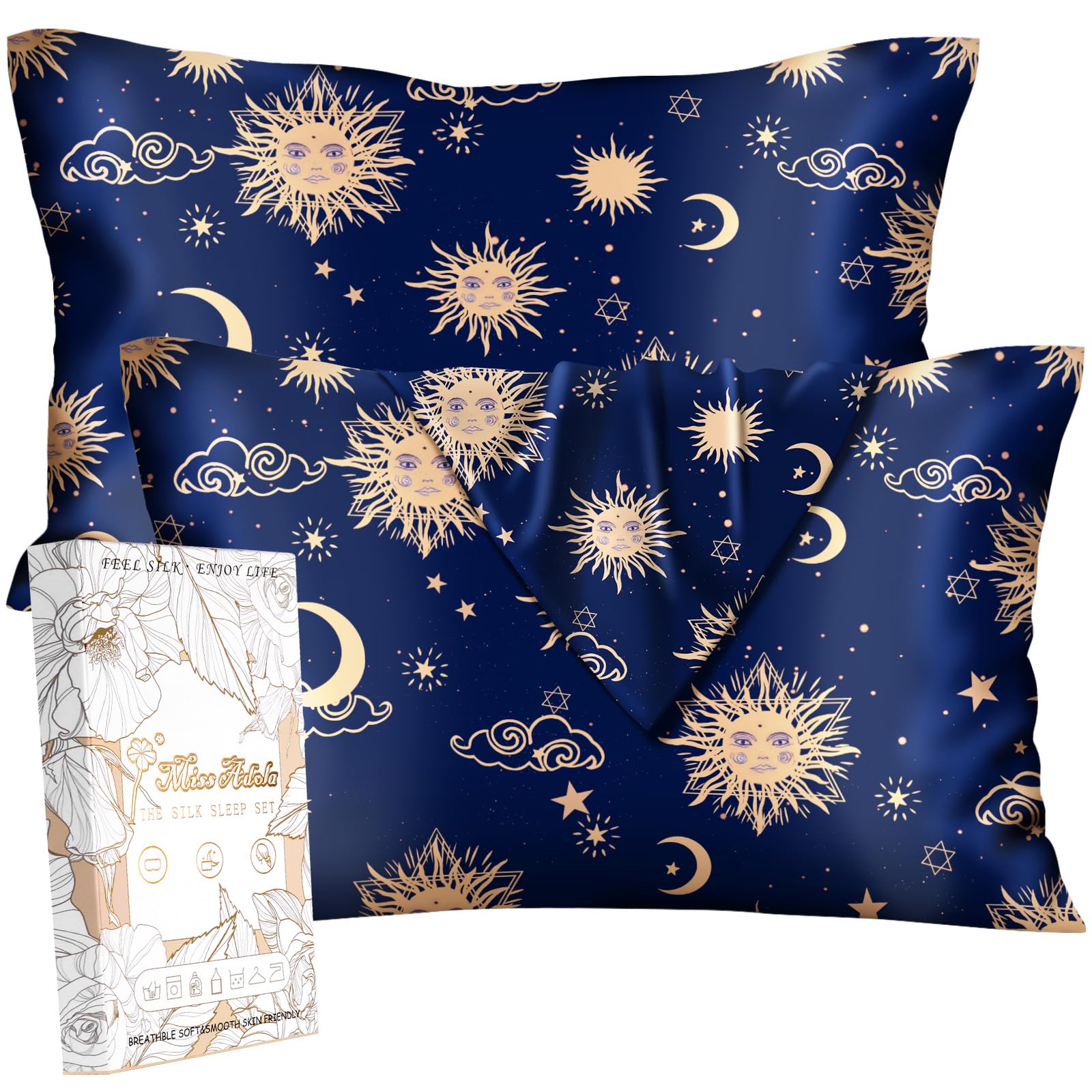 Miss Adola Silk Pillowcase 2 Pack Sun Moon Sign