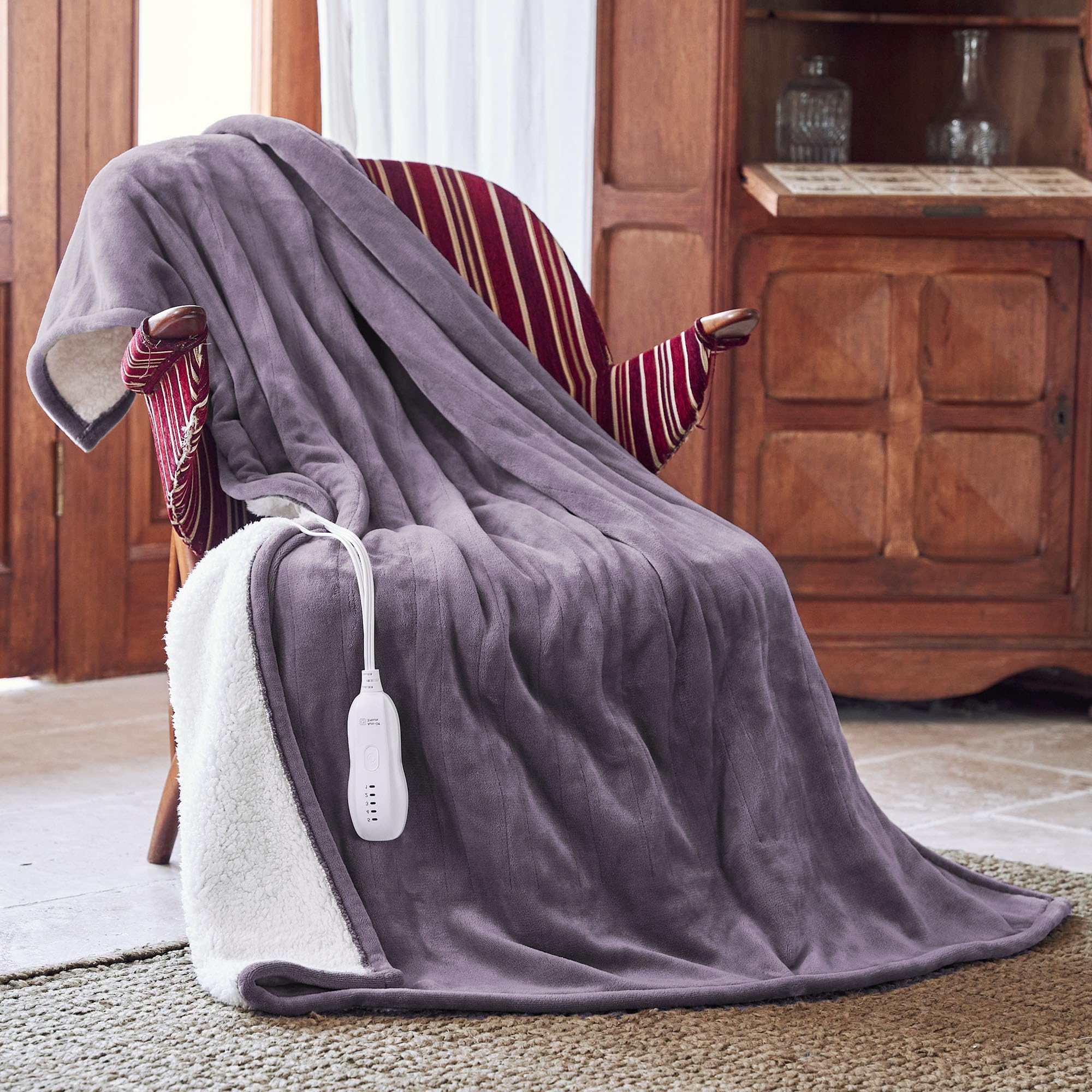 Heated Blanket 50''x60''-Soft and Comfortable Electric Throw,5 Heat Settings and 3H Auto Shut-Off Heating Blanket ETL&FCC Certification Machine Washable(Dusty Purple)