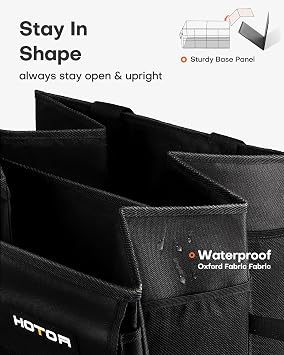 HOTOR Trunk Organizer - Car Organizer, Foldable Trunk organizer for SUVs & Sedans, Sturdy Car Organization for Car Accessories, Tools, Sundries, Black, 2 Compartments, 21.312.610.6