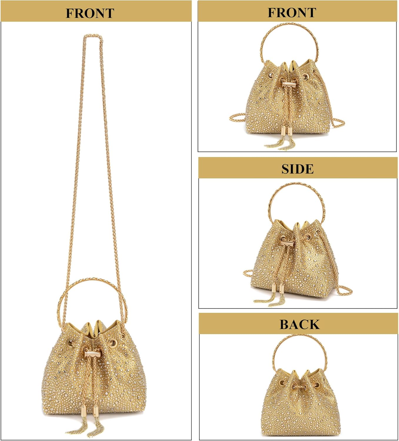 Sweetovo Evening Bag for Women Sparkly Rhinestone Handbag Colorful Clutch Purses Bling Crossbody Bag for Party Prom Cocktail