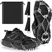 JIZZU Crampons for Hiking Boots with 24 Non-slip Spike Ice Claws, Winter Anti Slip Claw Ice Grips for Shoes and Boots, Snow Spikes for Walking, Jogging, Climbing and Hiking