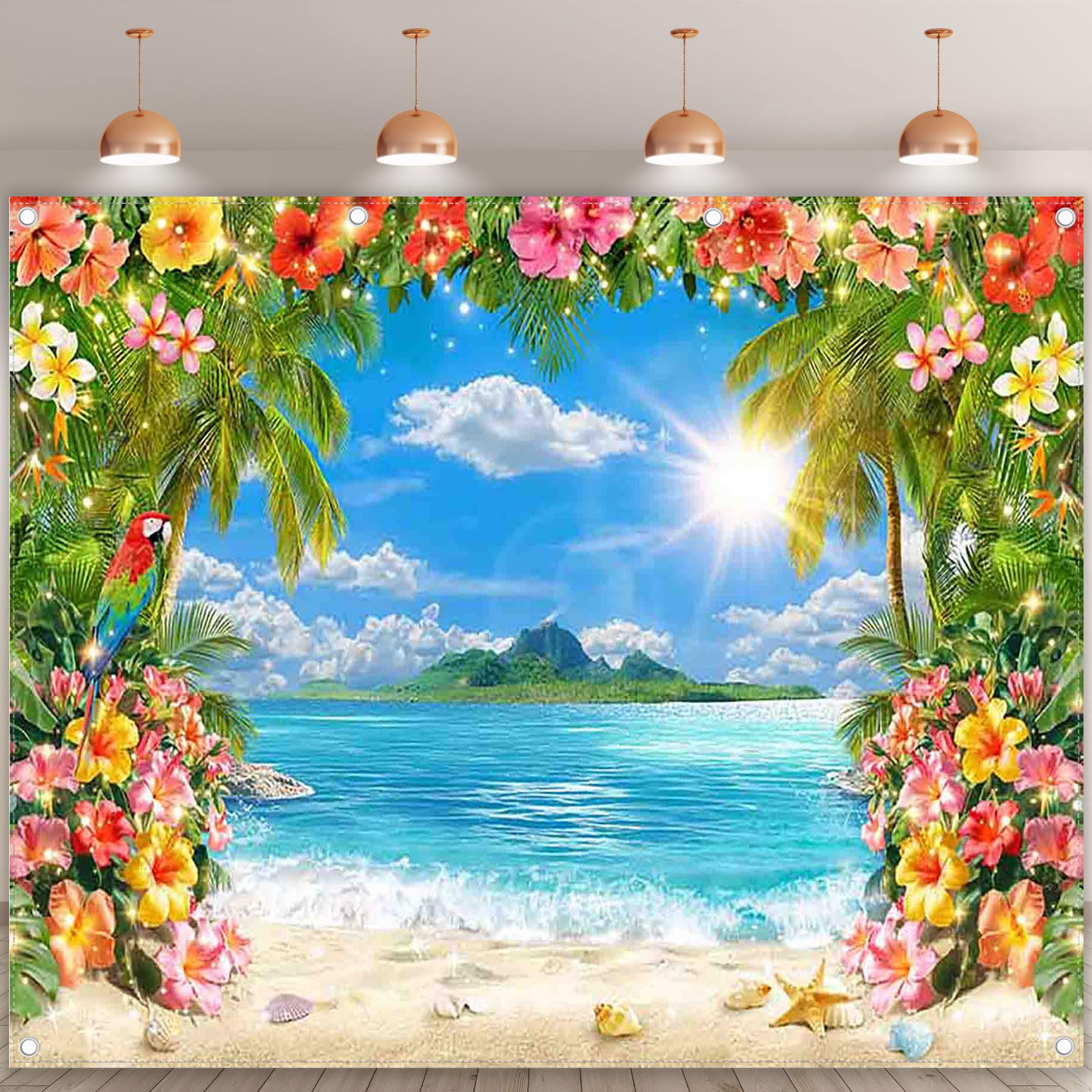 Luminora 3x2,4 m Hintergrund Hawaii Strand Blumen Luau tropisch Sommer | Polyester-Stoff, Wandbehang, Palmen, Kinder Familien Aloha Partyzubehör, Banner Dekorationen, Outdoor Fotokabine