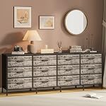 Commode Large 70 po avec Station de Charge et 12 Tiroirs en Tissu : Meuble TV Extra Large pour TV de 65 à 80 po, Cabinet de Rangement Centre de Divertissement pour Salon, Chambre ou Entrée