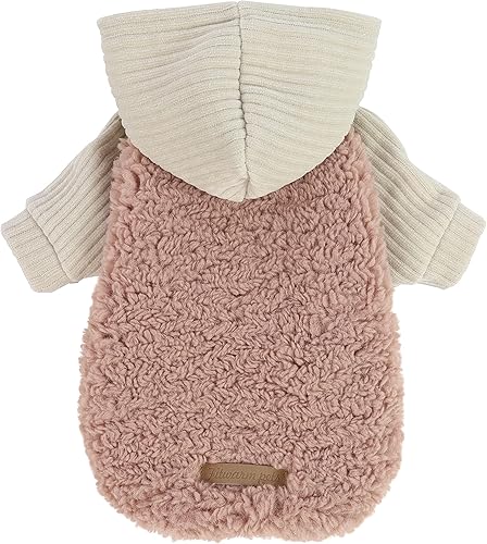 Sudadera Sherpa con capucha para perro, ropa para perros pequeños y niñas, suéter para mascotas con capucha, traje de invierno para gatos, rosa, XXL