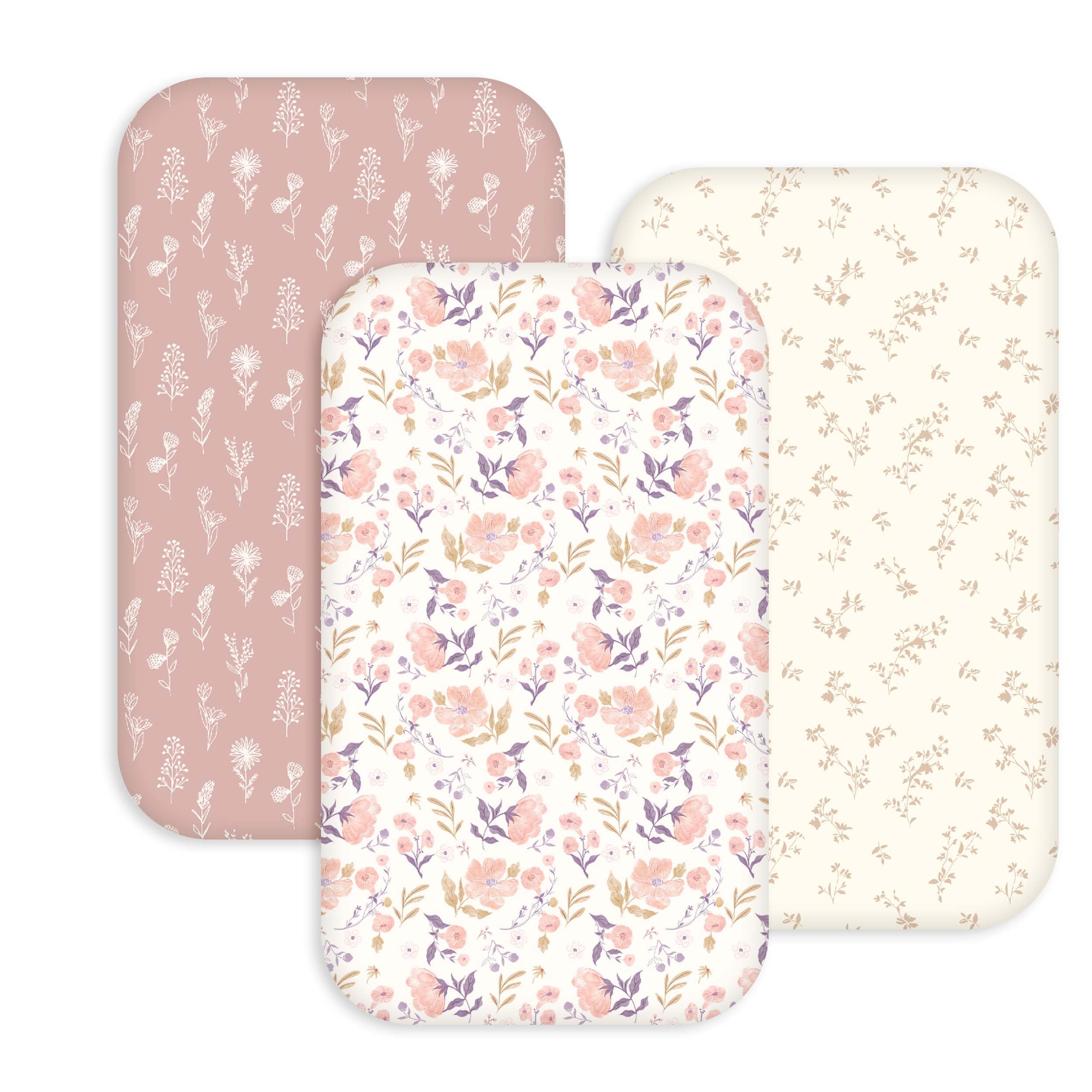 3 Pack Bedside Bassinet Sheets Girl &amp; Boy 33" x 20" Rectangle