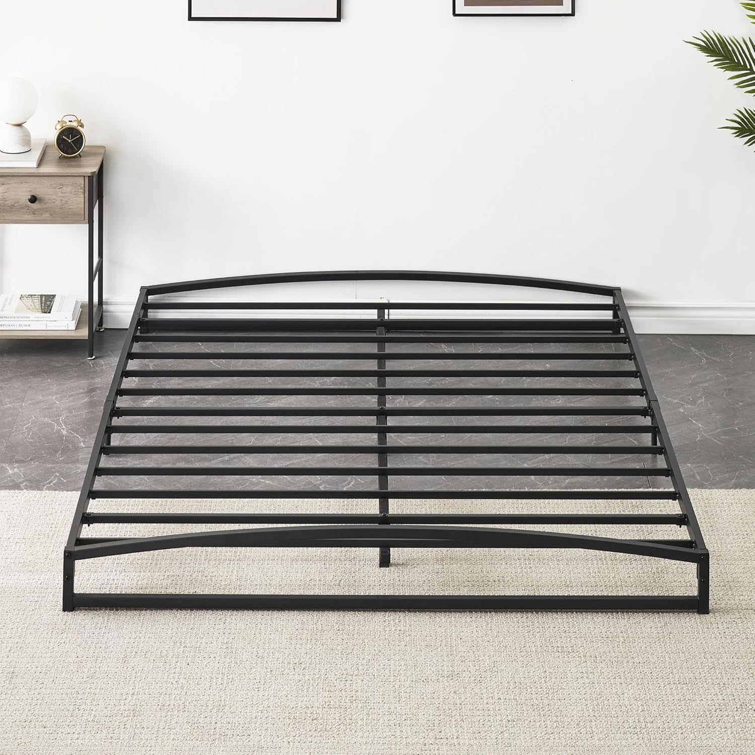 GAOMON Low Bed Frame Queen Size, 6 Inch Heavy Duty Metal Platform Queen Bed Frame with Arch Design, Easy Assembly, Strong Bearing Capacity, Under Bed Storage, No Box Spring Needed - Black
