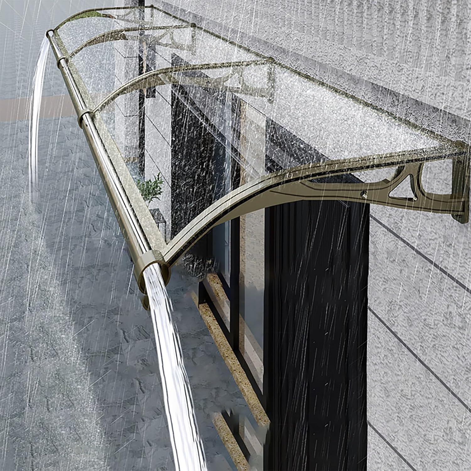 Modern Brown Door Canopy, Polycarbonate Window Awning with Champagne Brackets, UV Protection for Rain & Sun, Durable Exterior Cover, Ideal for Home & Business