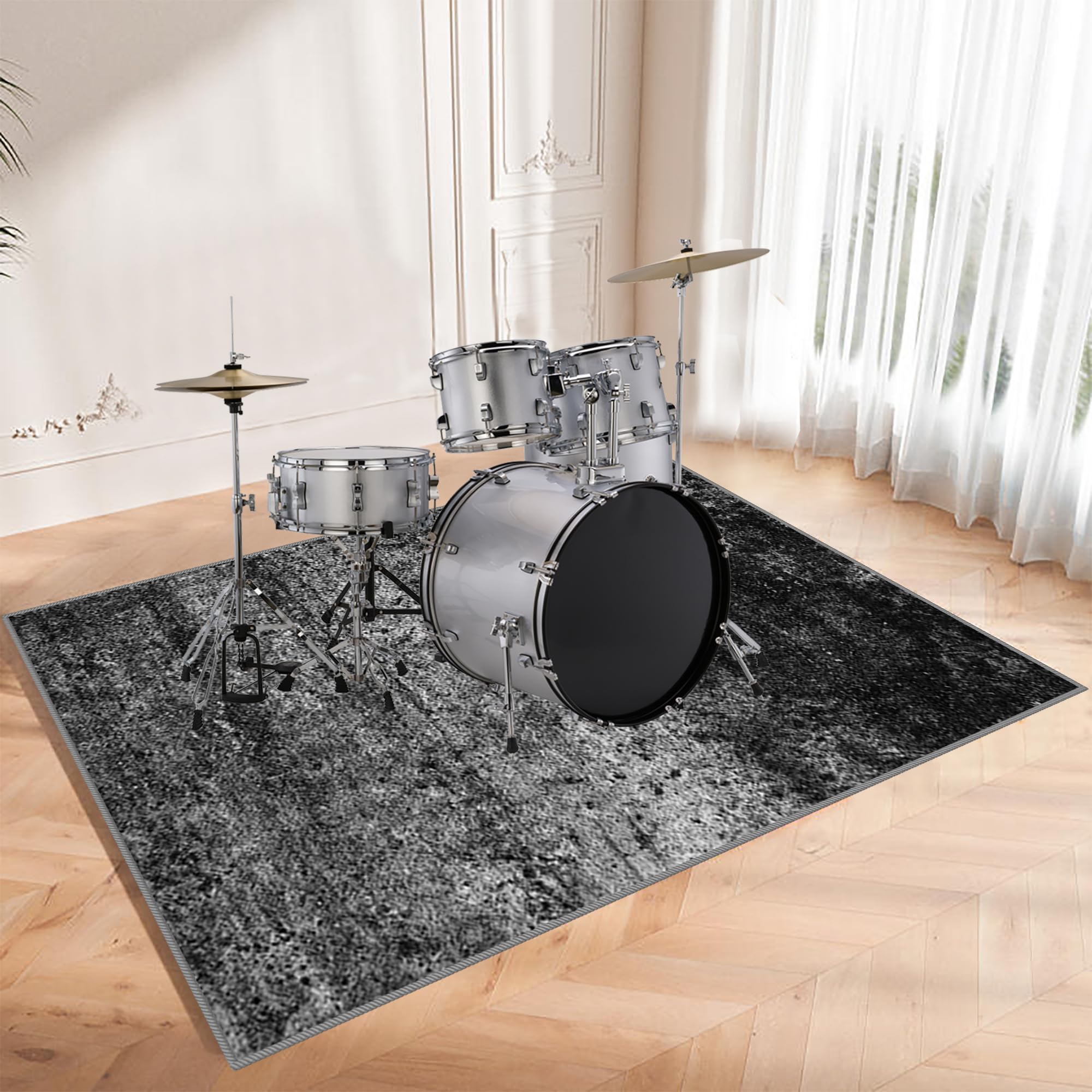 Tapis Batterie 230 x 200 cm Tapis de Tambour Tapis Batterie Acoustique, Tapis Insonorisant pour Batterie électronique, Tapis Professionnel Rectangulaire de Jazz pour Basse Caisse Claire