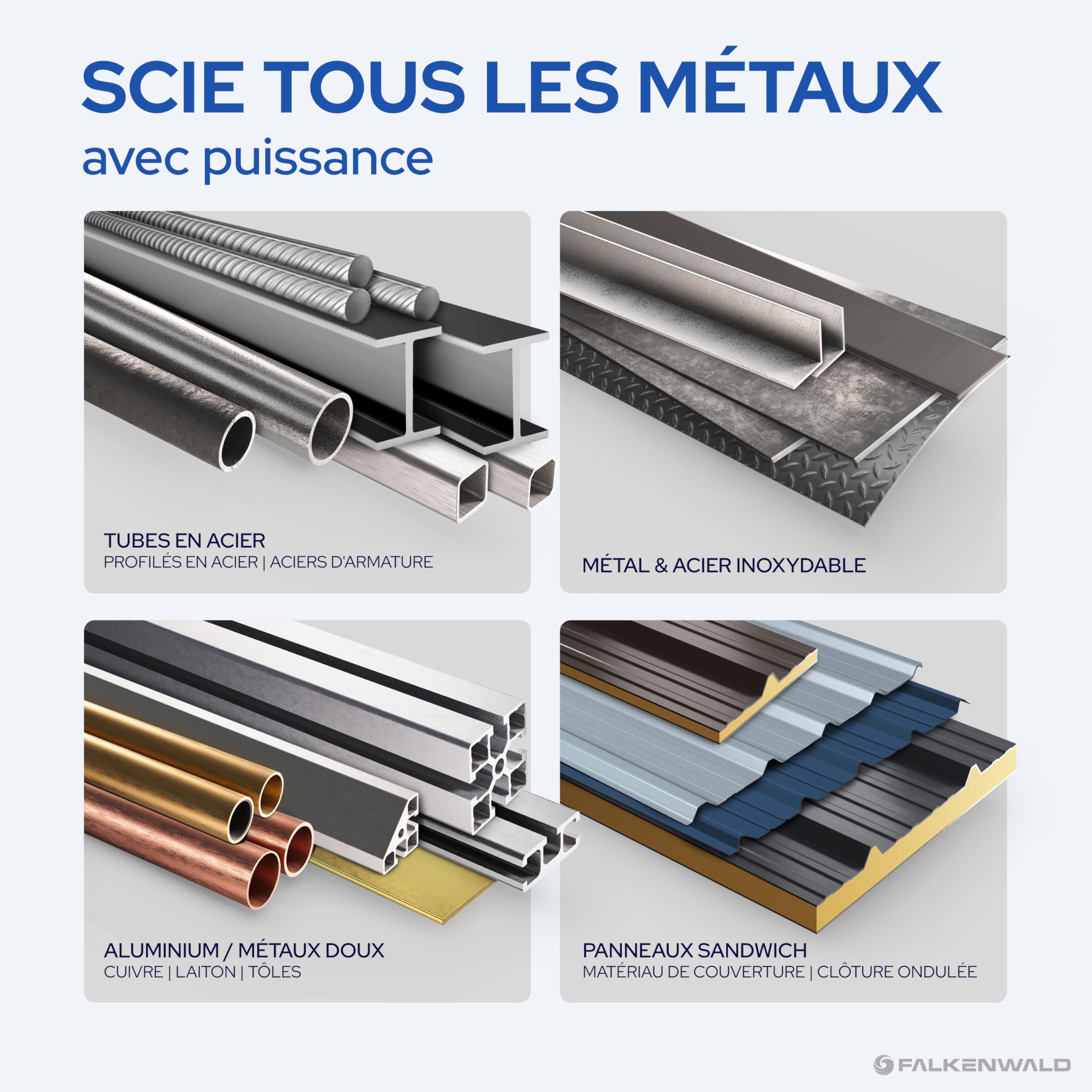 FALKENWALD Lot de 10 lames de scie sabre en métal S1122BF - Super Flex - 225 mm de long, 14 TPI - Bi-métal, acier inoxydable, aluminium, tôles - Tige universelle 1/2" pour Bosch, Makita, Einhell, etc.