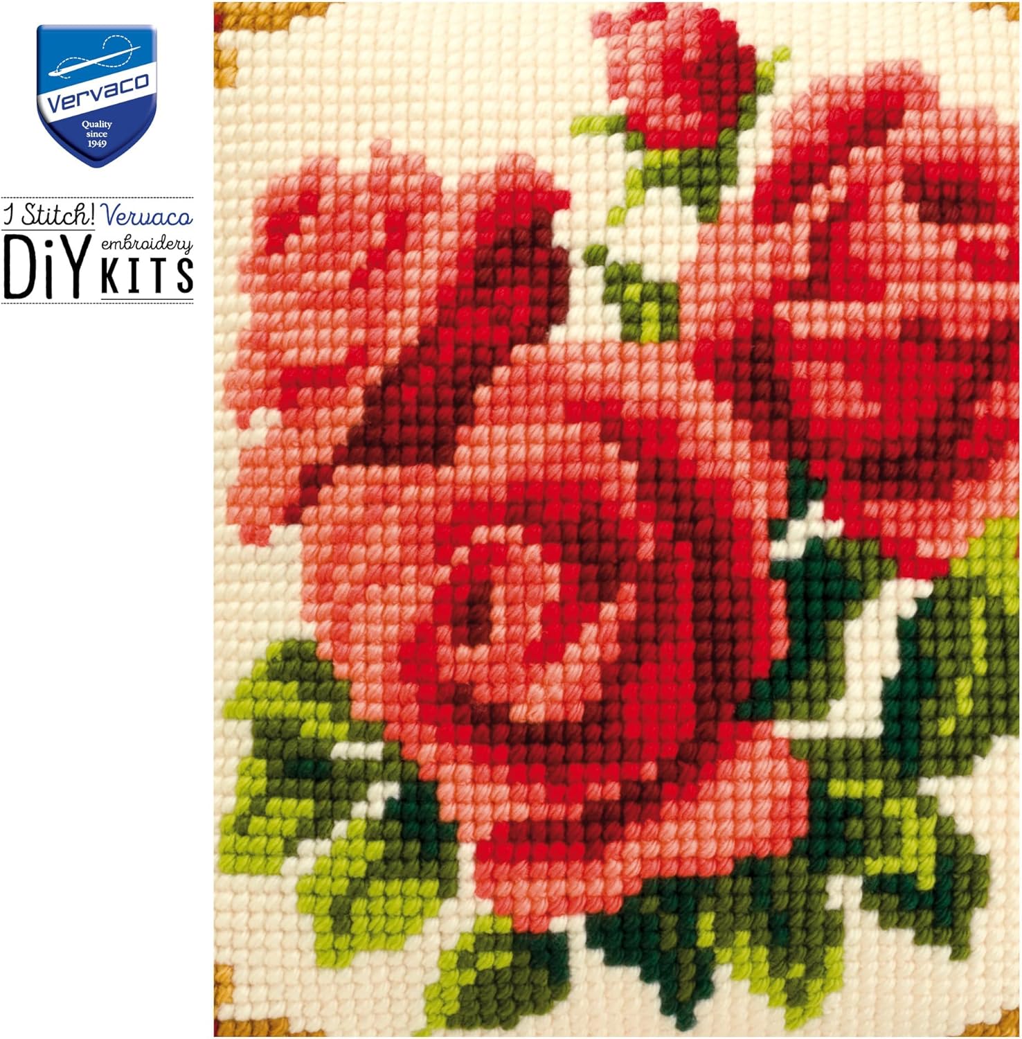 Vervaco 1200/614 | Lrg Hole Canvas Red Roses Cushion Front Cross Stitch Kit 40cm