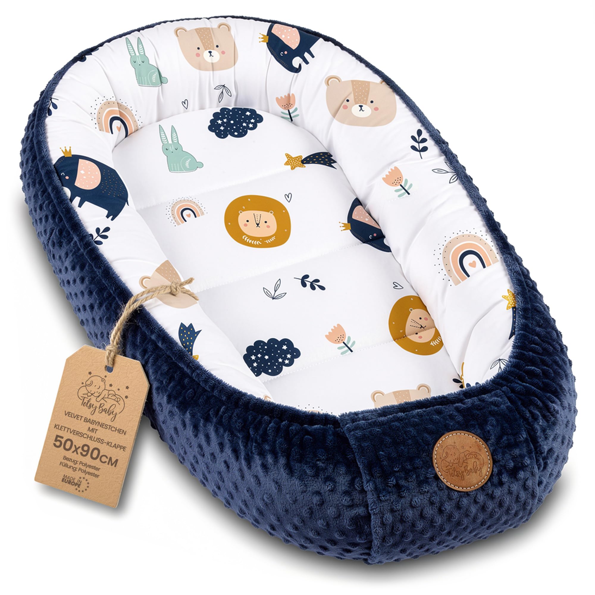 Nestchen Baby - Babynestchen Neugeborene Minky Babynest für Kinderbett Vielseitiges tragbar Nest kuschelnest zubehör für babybett warm Winter coccon Regenbogen Dunkelblau