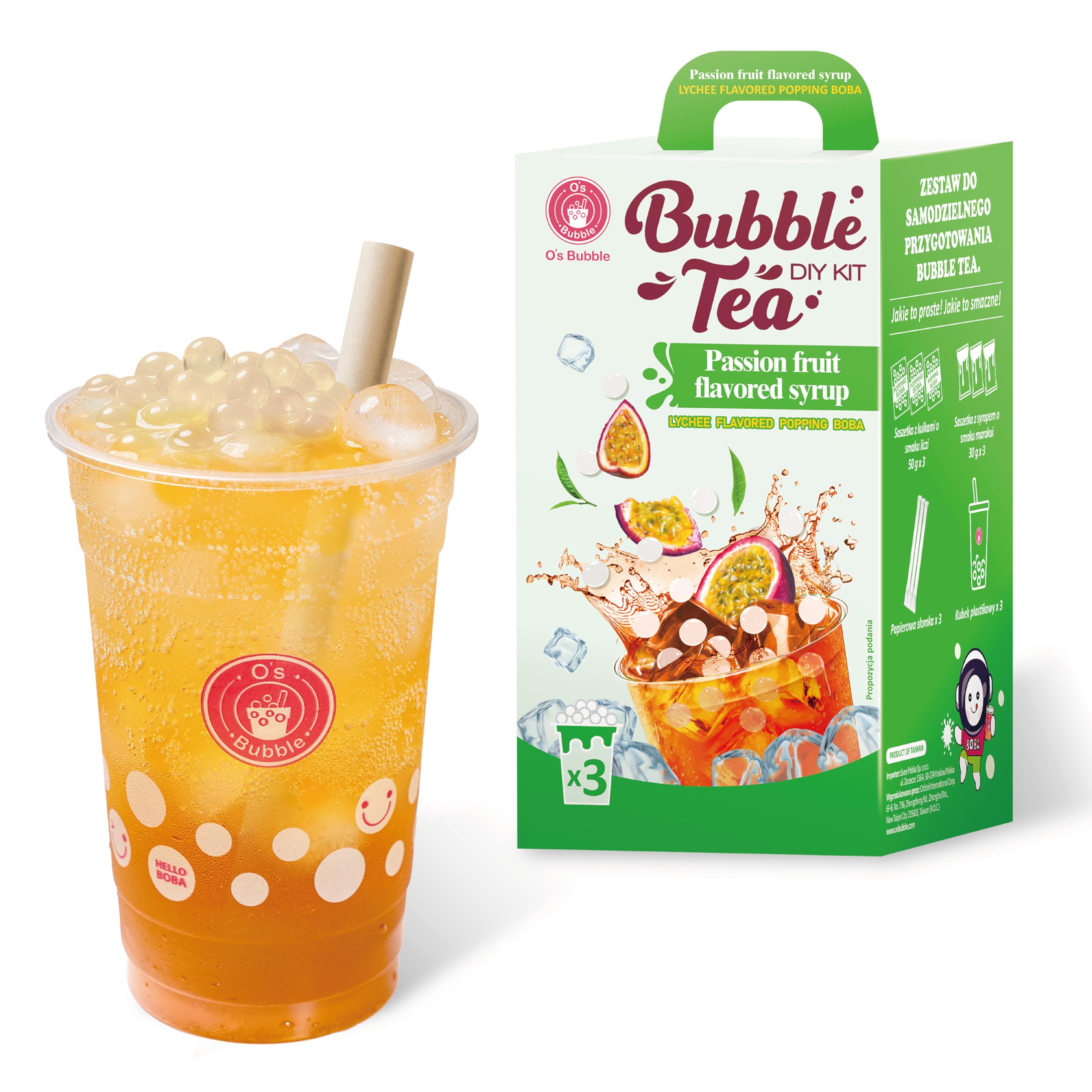 O’s Bubble Popping Boba – DIY Bubble Tea Set für Zuhause, 3 Portionen (Litschi-Popping Boba)