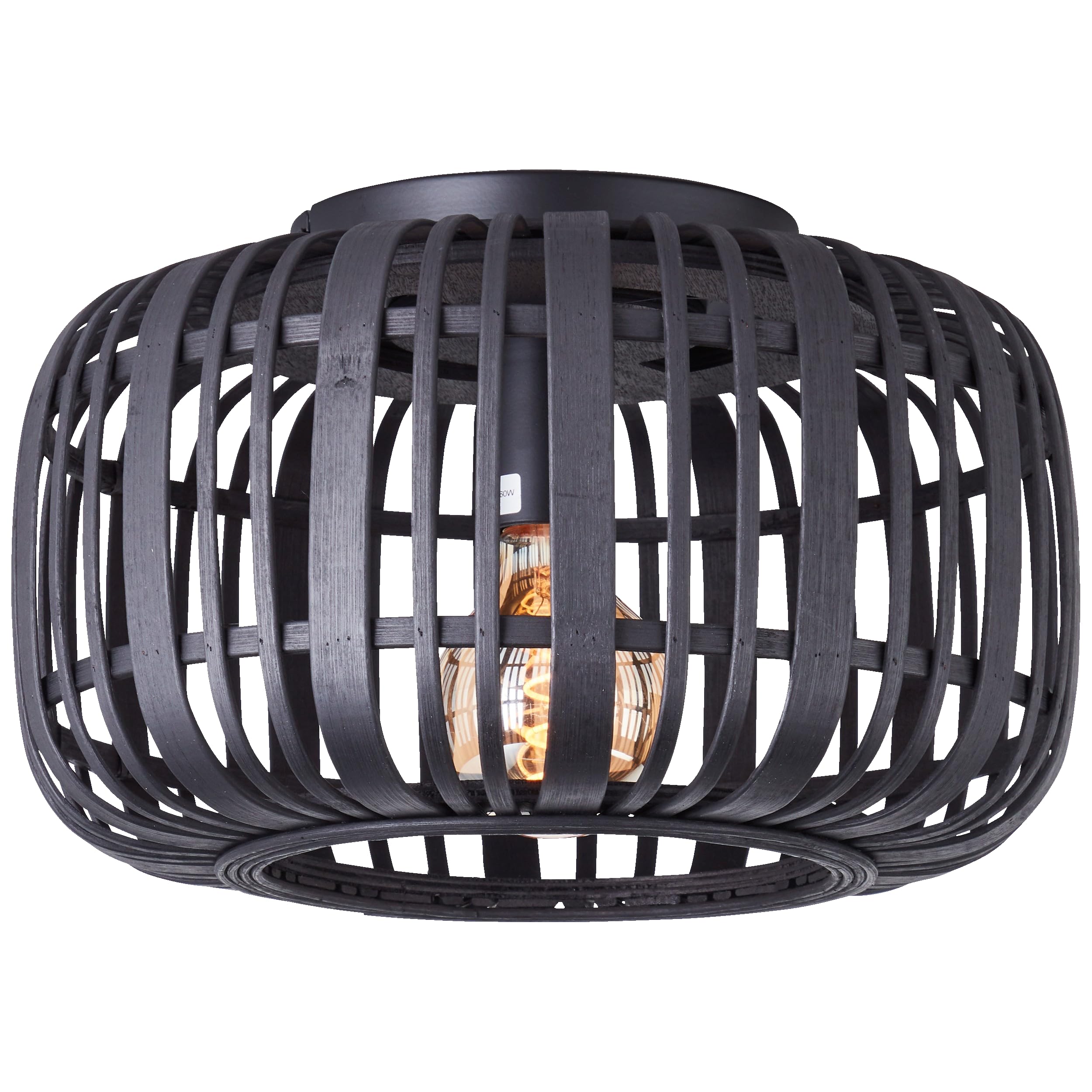 Lightbox Bambus Deckenlampe - runde Deckenleuchte Ø 32 cm mit natürlichem Schirm - Boho Lampe für Wohnzimmer, Schlafzimmer & Flur - E27 Fassung exkl. LED