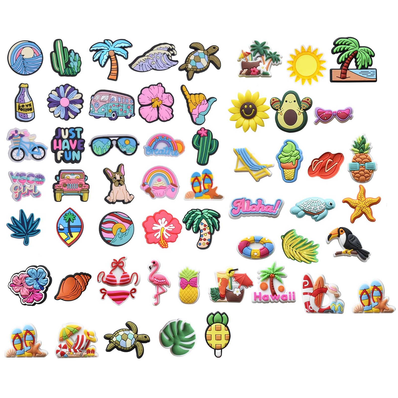 Summer Fresh Beach Crocs Charms Waterproof PVC Shoe Decorations Compatible for Crocs, DIY Durable Shoe Accessories With Sea Turtle Coconut Tree Starfish for Holidays, Girls, Boys, Kids, Teens