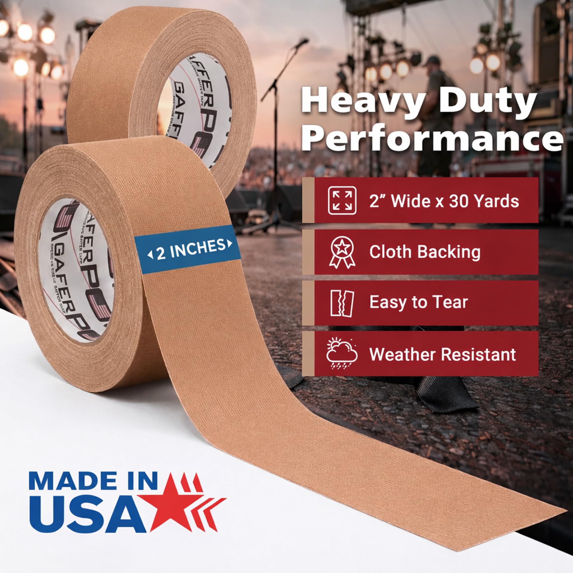 ECHTE Professionelle Grade Gaffer Tape von Gaffer Power, hergestellt in den USA, blau fluoreszierenden Heavy Duty Gaffers Tape, antireflektierend, Mehrzweck.