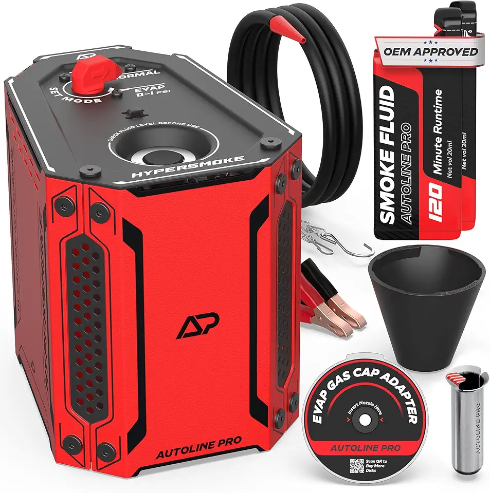 Autoline Pro HyperSmoke™ Máquina de Fumaça Automotiva EVAP com Pressão Ajustável | Fluido Aprovado OEM | Compressor Integrado | Inclui Cone e Adaptador de Tampa de Combustível EVAP