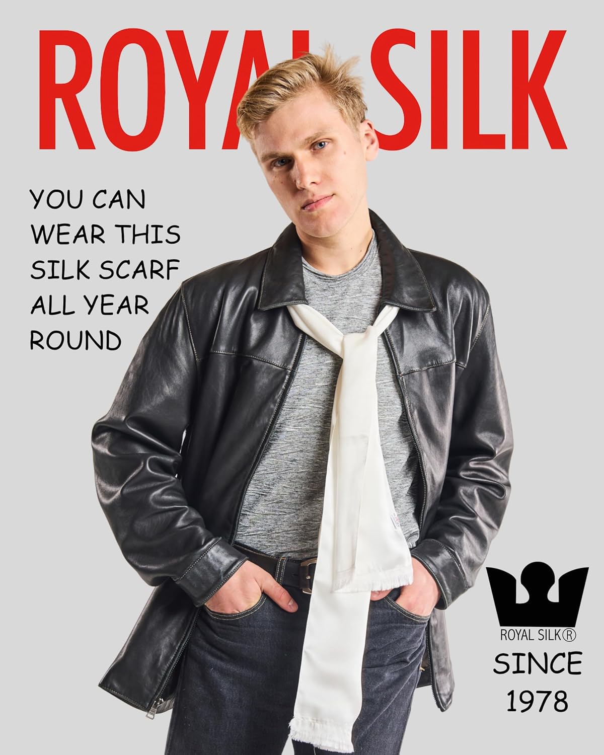 Royal Silk Aviator Scarf - OFF-WHITE - Soft, Sleek, Stylish – Double Layer - Genuine Satin Silk – 100% Silk - Image 9