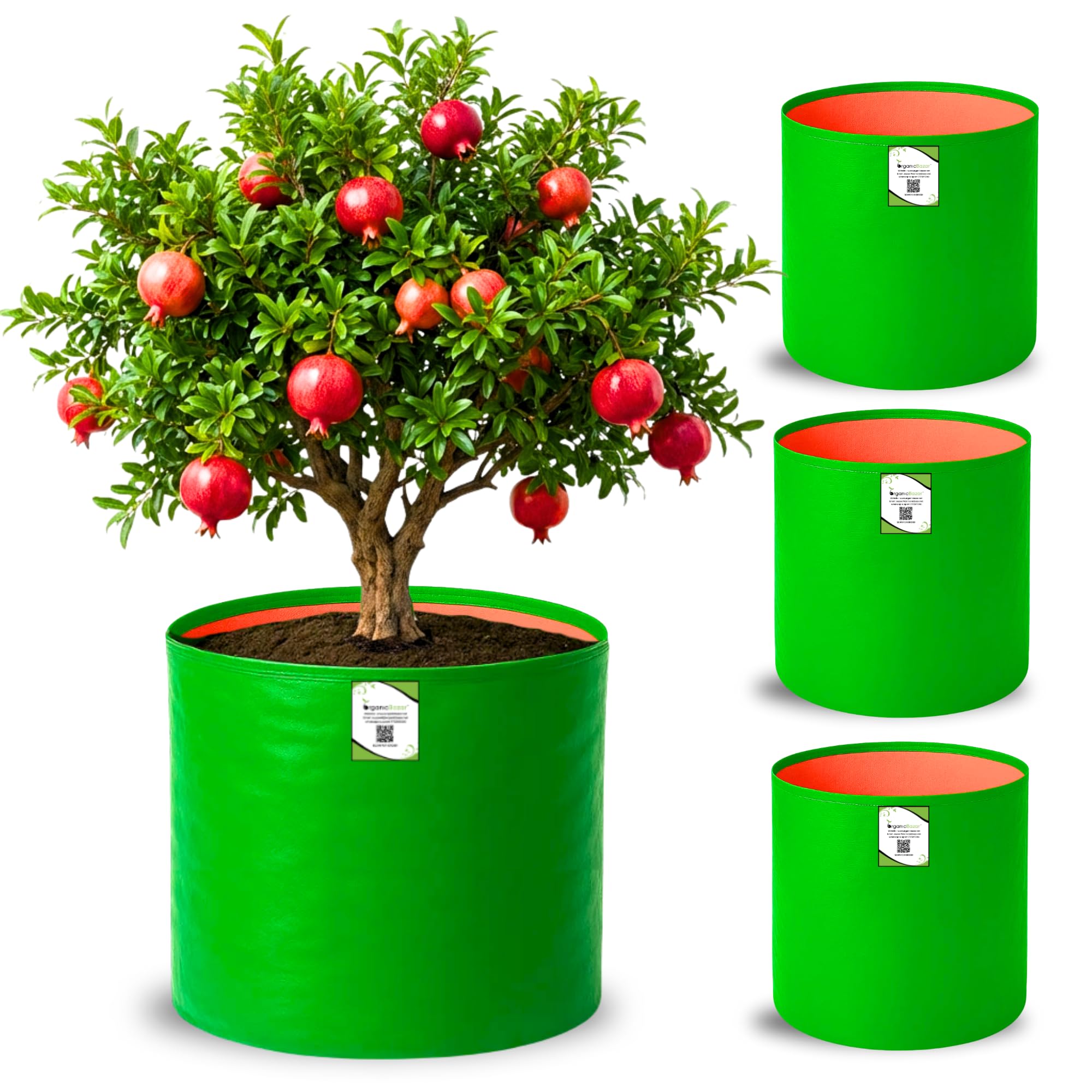 18x18 Big Size Grow Bags for Terrace Gardening, Premium HDPE Green-Orange Large Planters for Fruit Tree (Pack of 4)