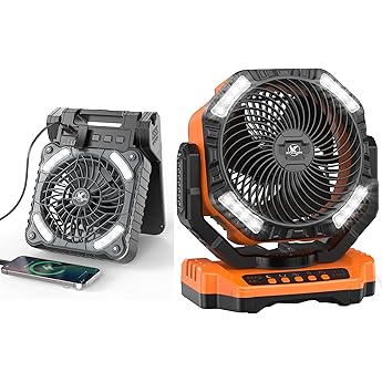 KITWLEMEN 20000mAh Auto-Oscillating 9-Inch Camping Fan & 40000mAh Auto-Oscillating Battery Powered Camping Fan, 9/4 Speeds 8H Timer for Powerful Cooling - Ideal for Indoor and Outdoor Use