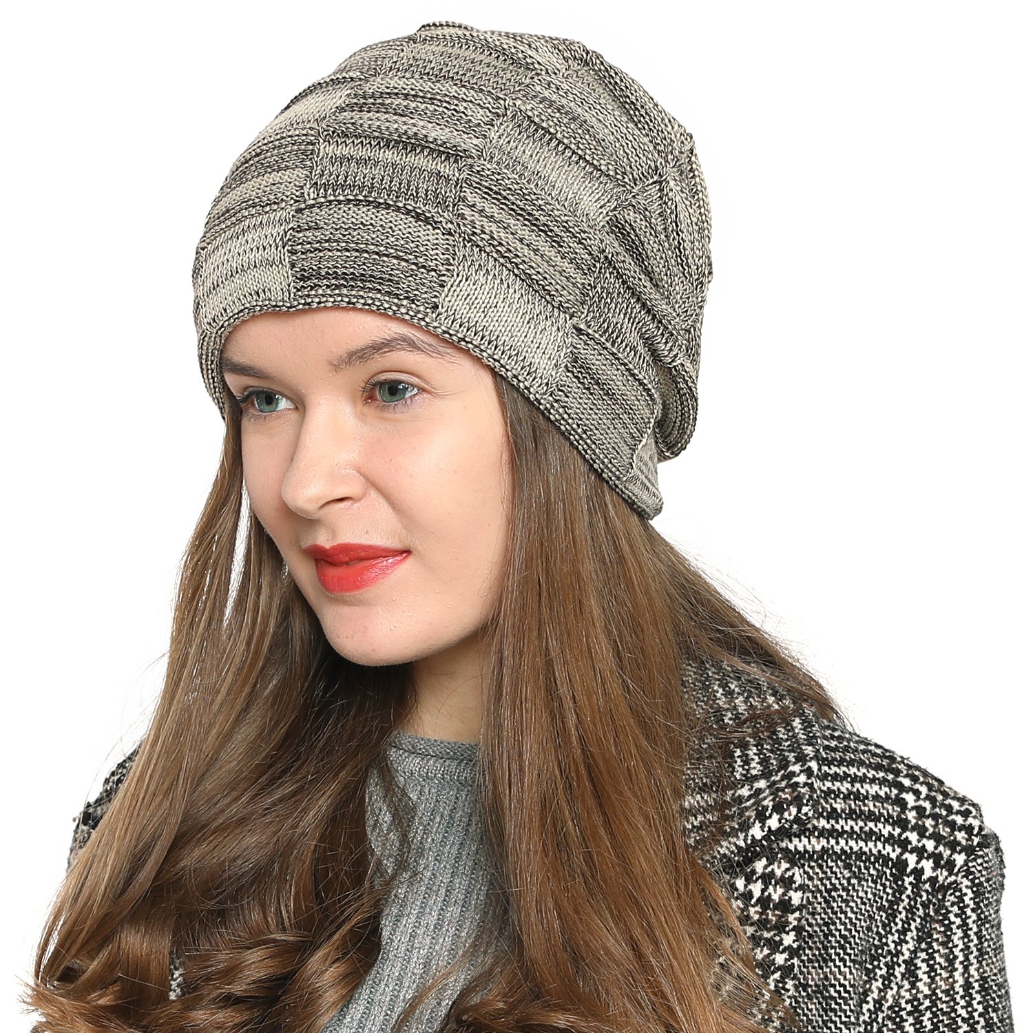 DonDon Mütze Damen Wintermütze Slouch Beanie Strickmütze mit warmen Fleece Innenfutter